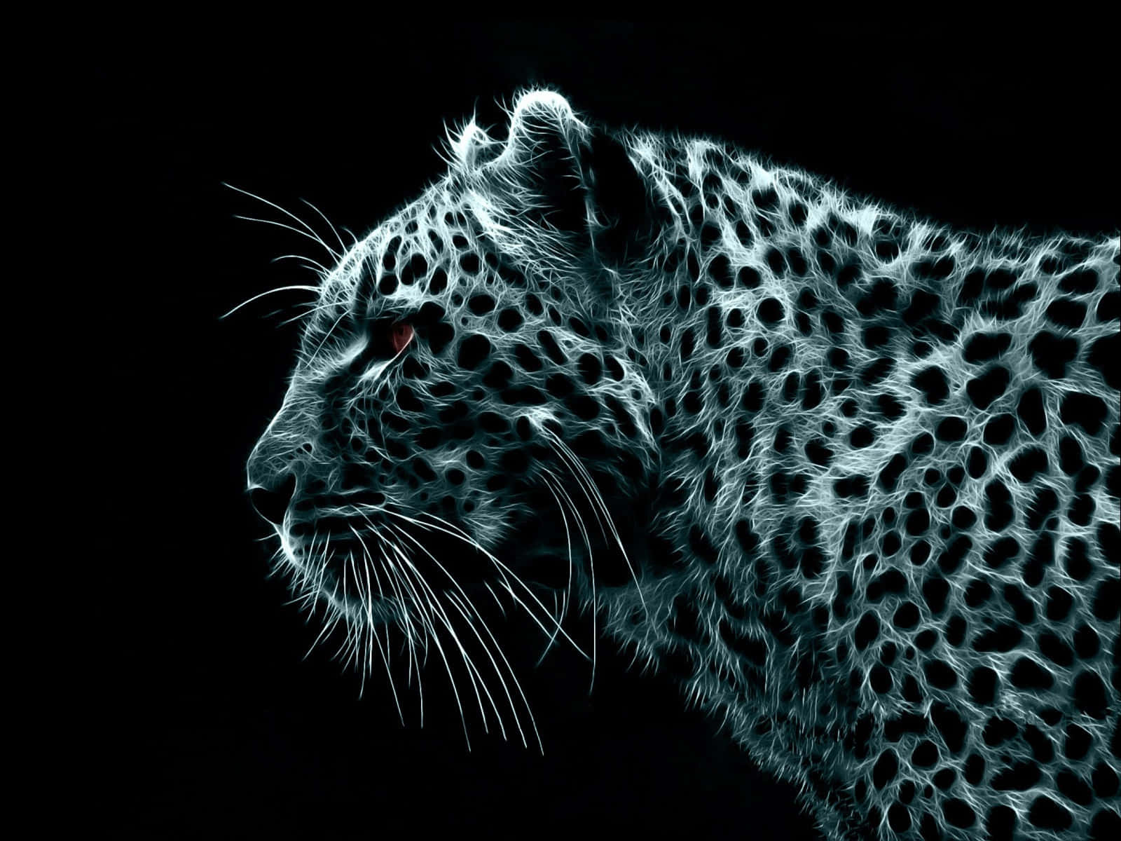 abstract leopard, glowing blue and white, red eyes, HD Desktop Wallpaper