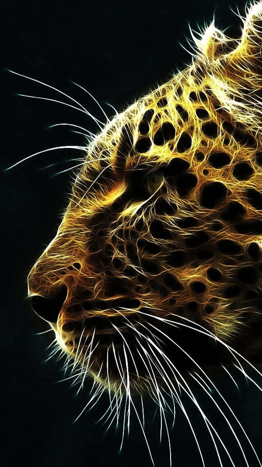 abstract leopard portrait, glowing golden leopard head, fiery fractal patterns, HD Phone Wallpaper