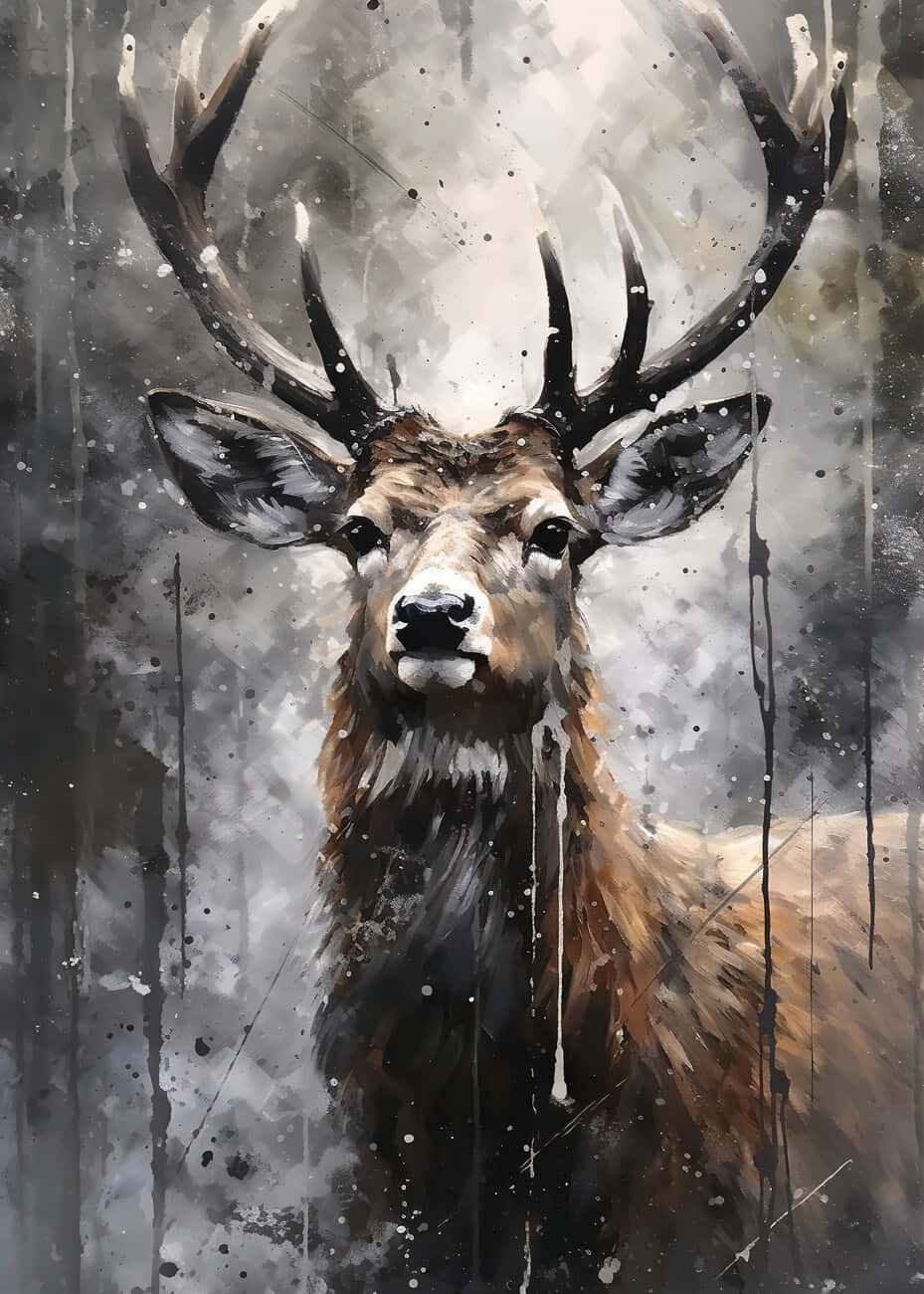 majestic stag, large antlers, dramatic watercolor painting, HD Phone Wallpaper