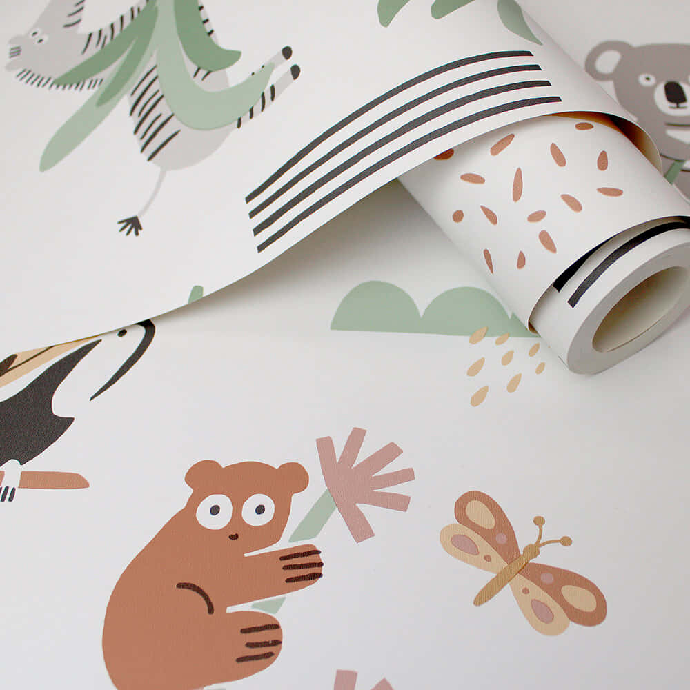 abstract animal wallpaper roll, white wallpaper, cute cartoon animals, SD Desktop Wallpaper