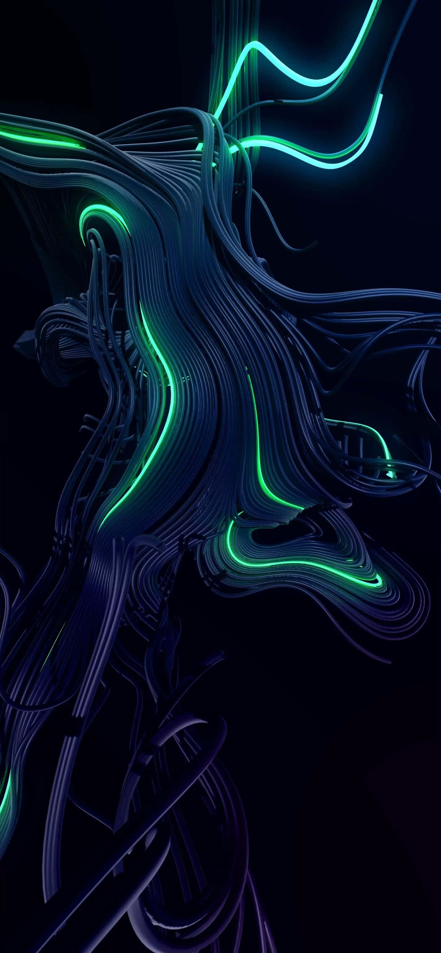neon green, blue glowing lines, deep black background, 2K Phone Wallpaper