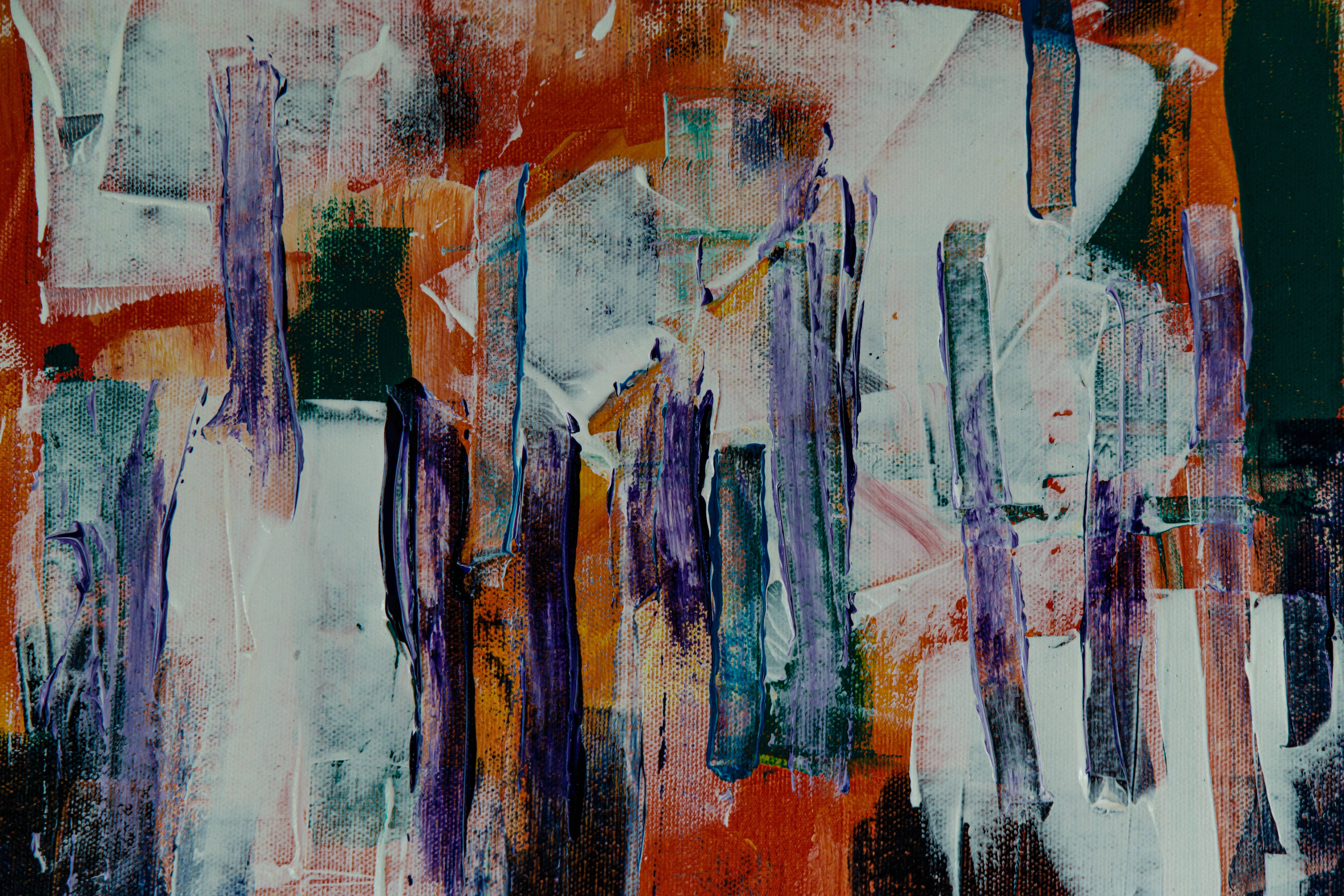 vintage paint abstract art, purple, orange, 5K Desktop Wallpaper