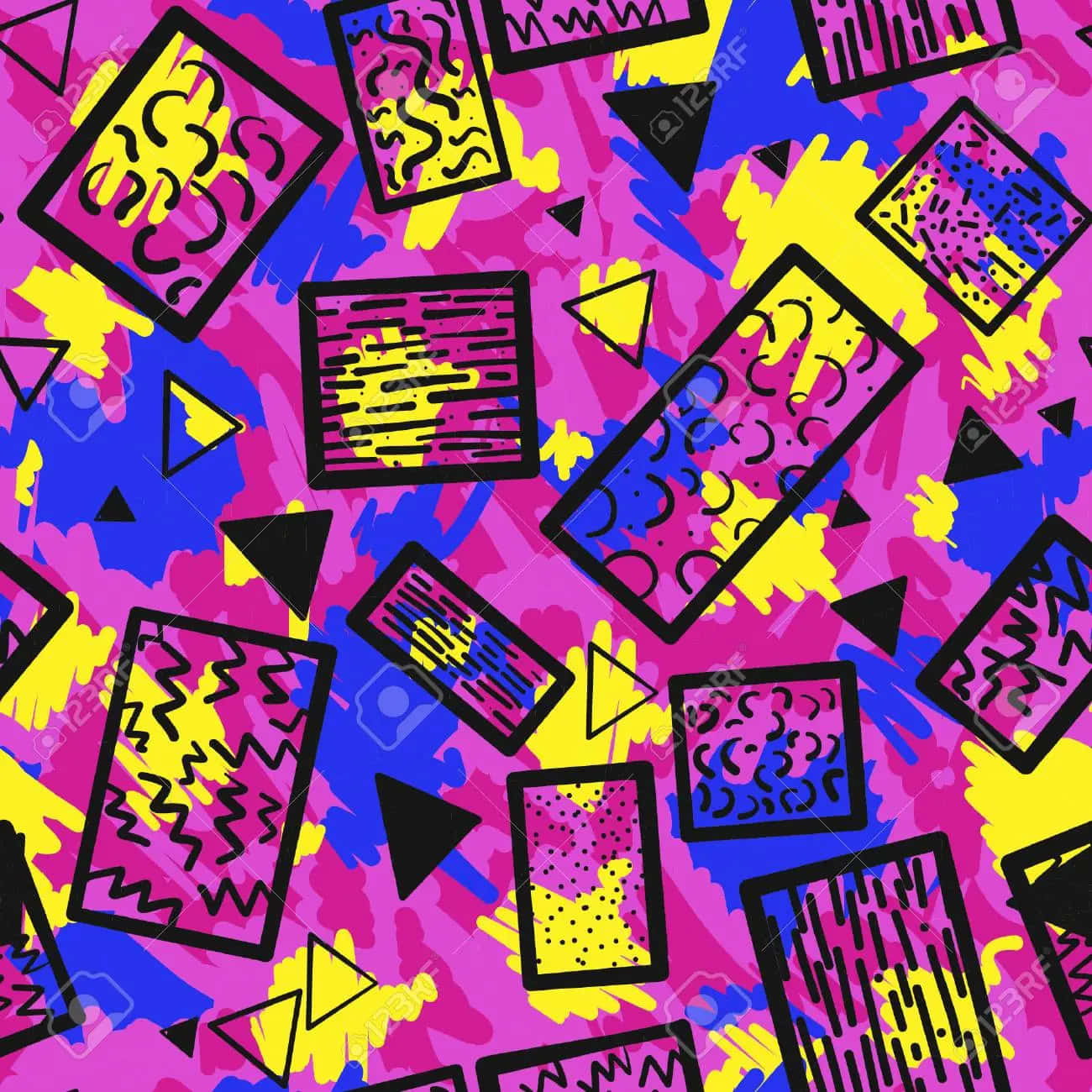90s style, neon pattern, geometric shapes, HD Desktop Wallpaper