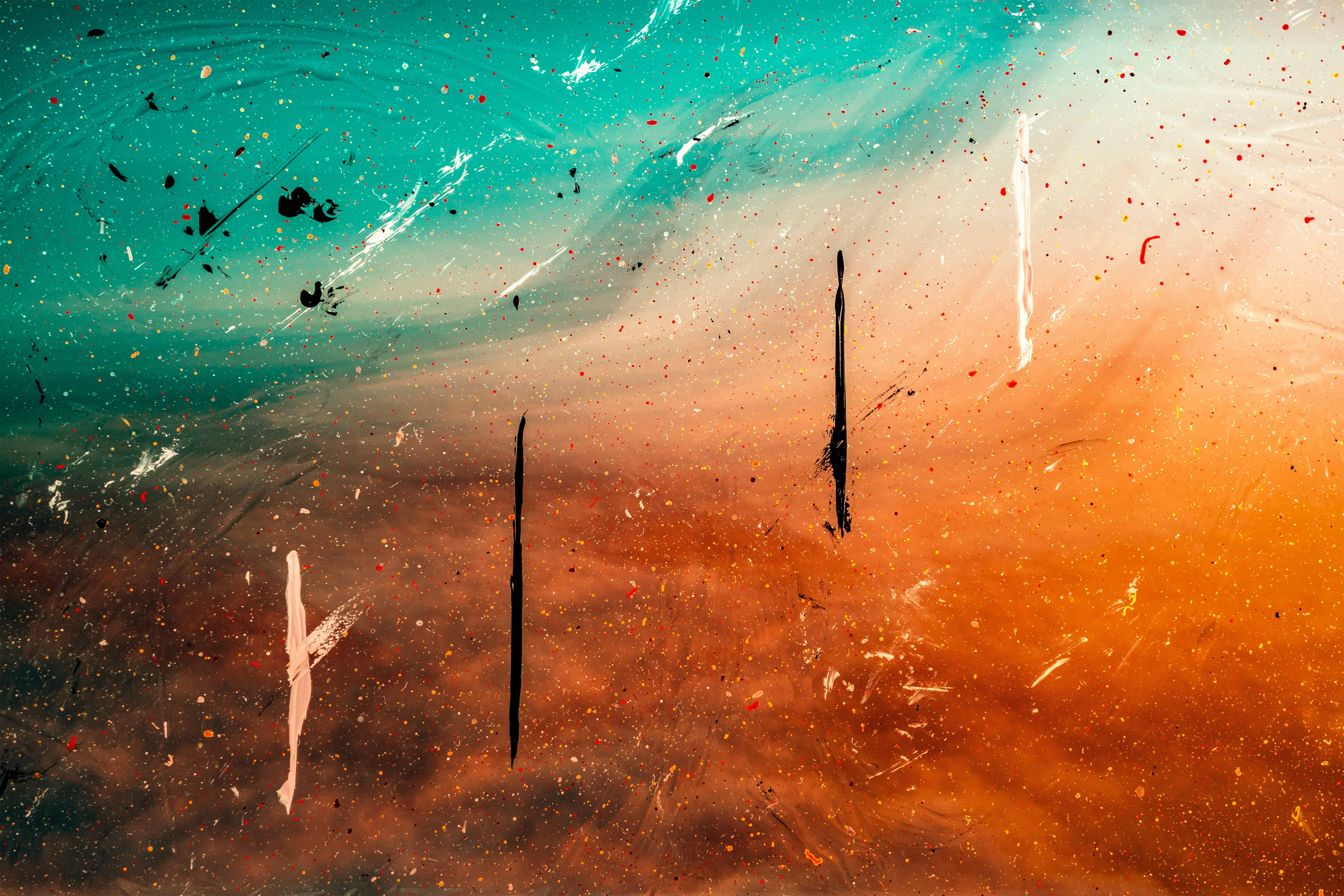 orange abstract art, teal, orange, 4K Desktop Wallpaper