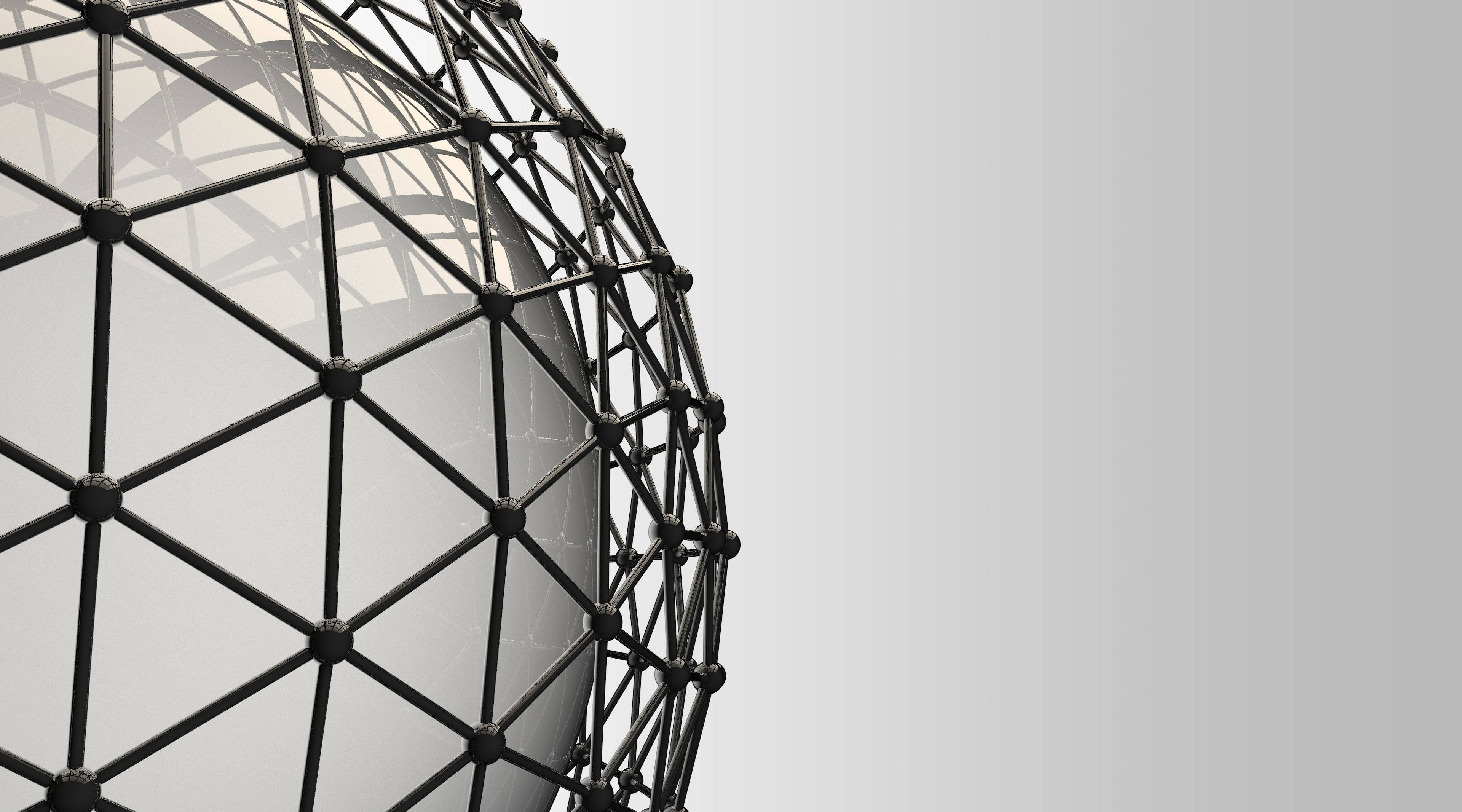 4D Ultra HD Caged Ball, geometric dome structure, black metal lattice, 4K Desktop Wallpaper
