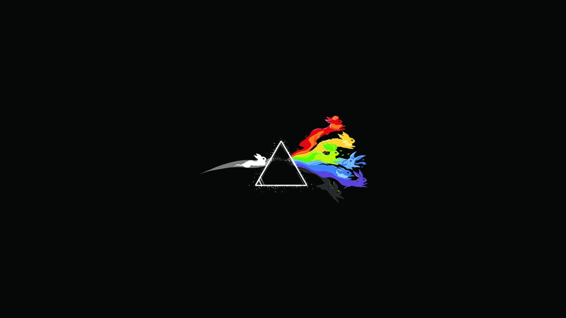 white triangle, black background, vibrant rainbow spectrum, Full HD Desktop Wallpaper