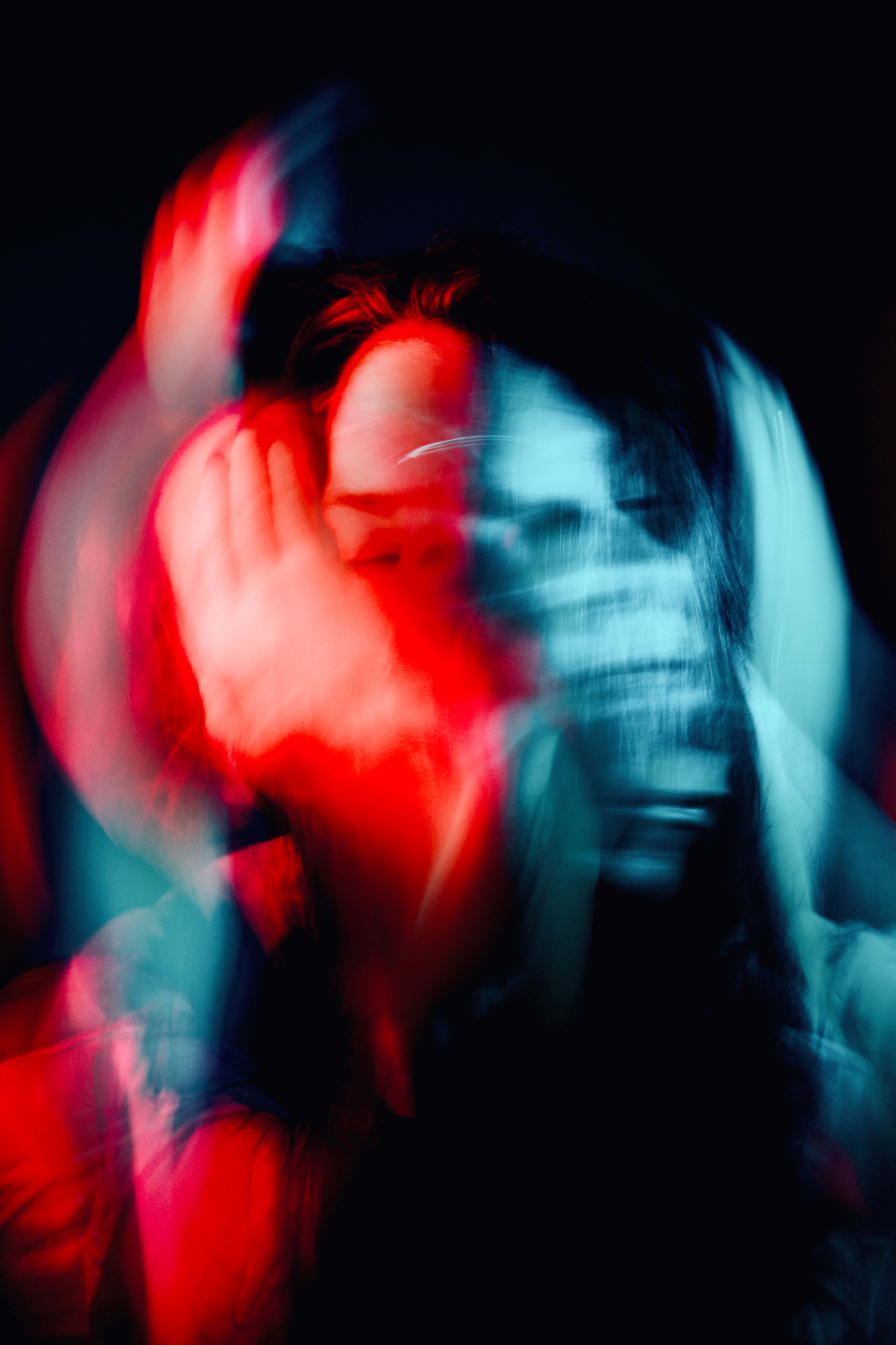 chaotic, red and blue lights, motion blur, 5K Phone Wallpaper