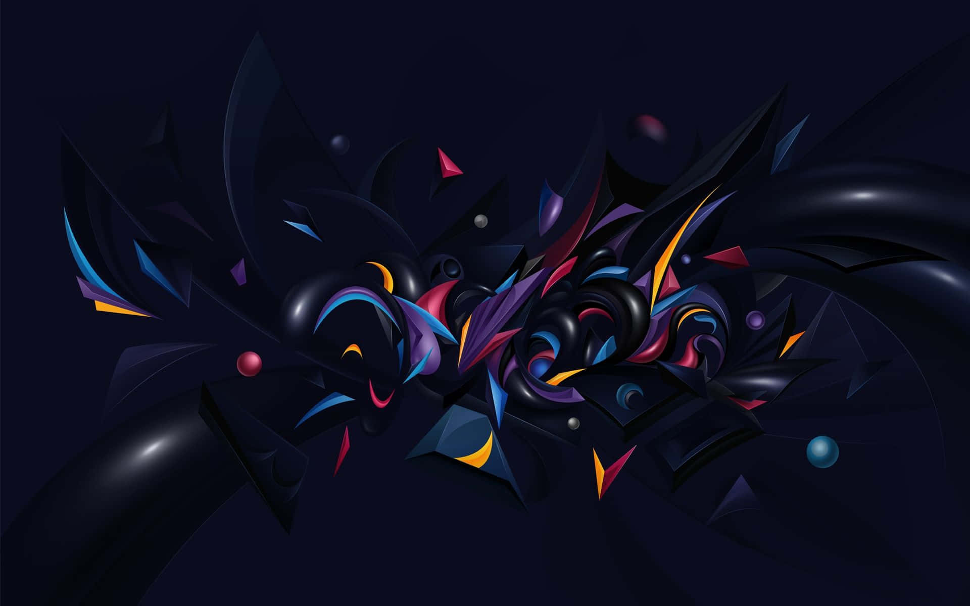 abstract colorful chaos art, vibrant abstract shapes, dark void, Full HD Desktop Wallpaper