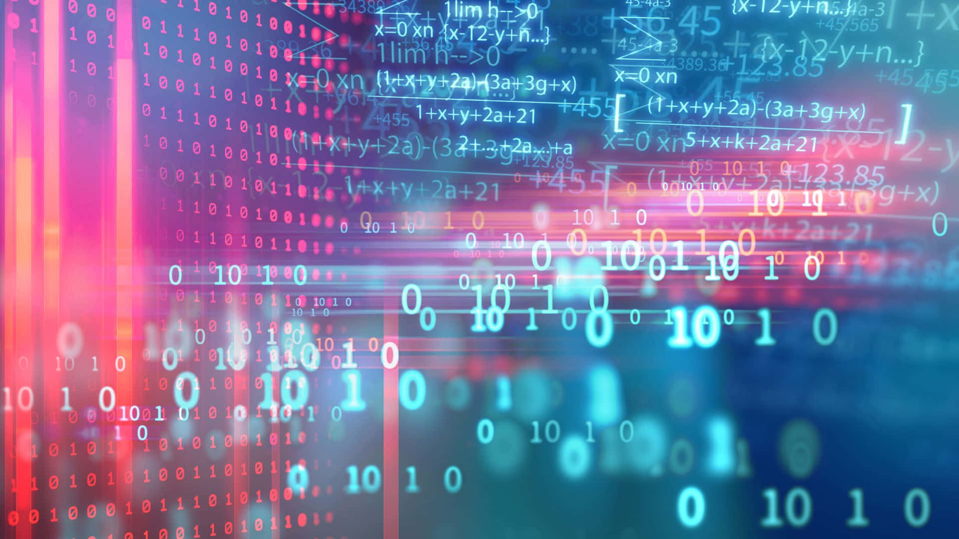 glowing mathematical equations, binary code, futuristic interface, Full HD Desktop Wallpaper