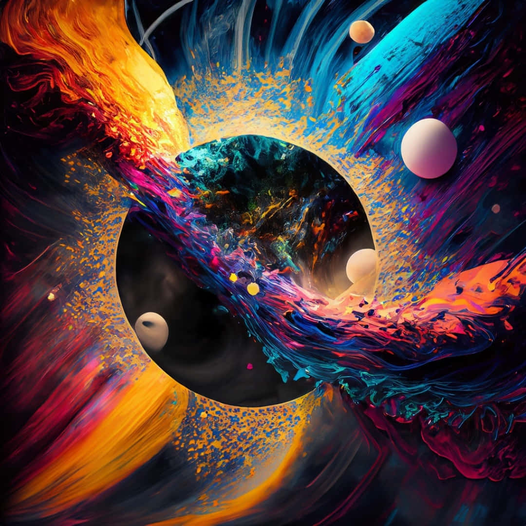 cosmic paint explosion, orange blue and purple paint, central black hole, SD Desktop Wallpaper