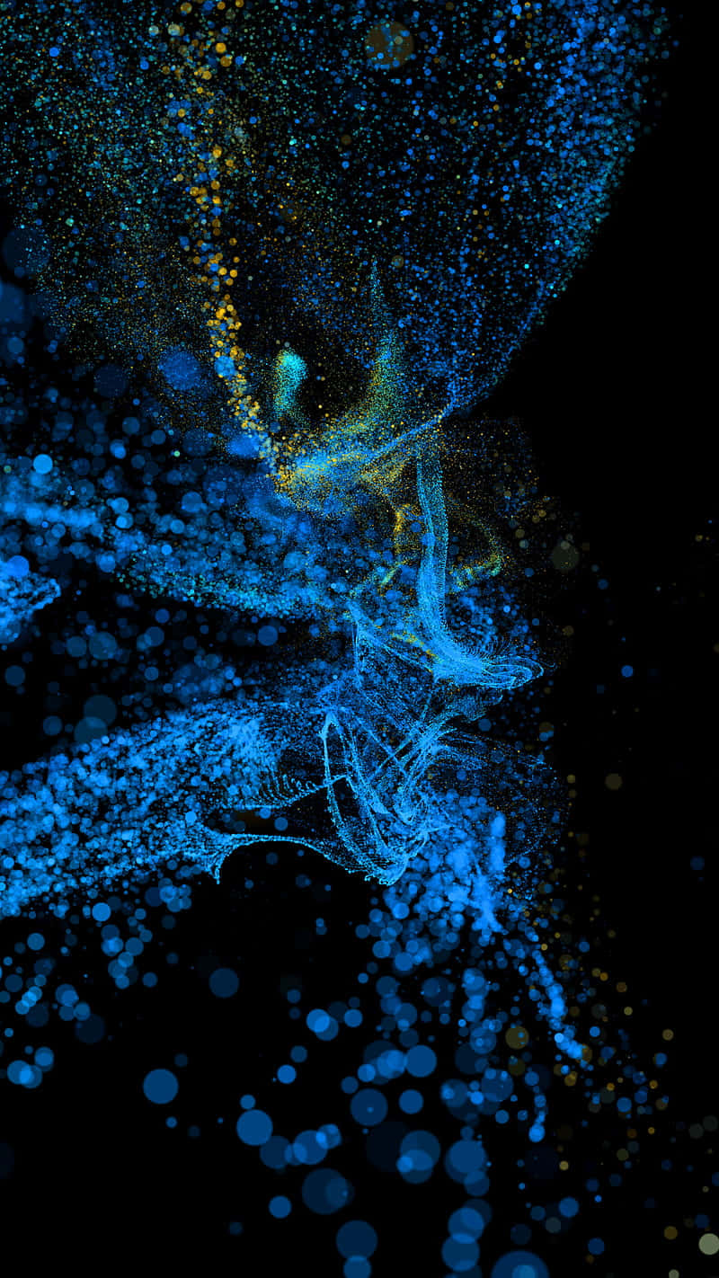 cosmic blue jellyfish, glowing blue and gold particles, deep black background, HD Phone Wallpaper