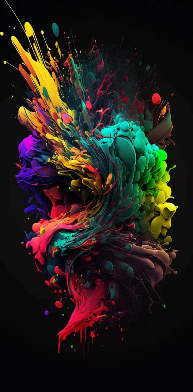 vibrant multicolored paint splatters, stark black background, explosion, HD Phone Wallpaper