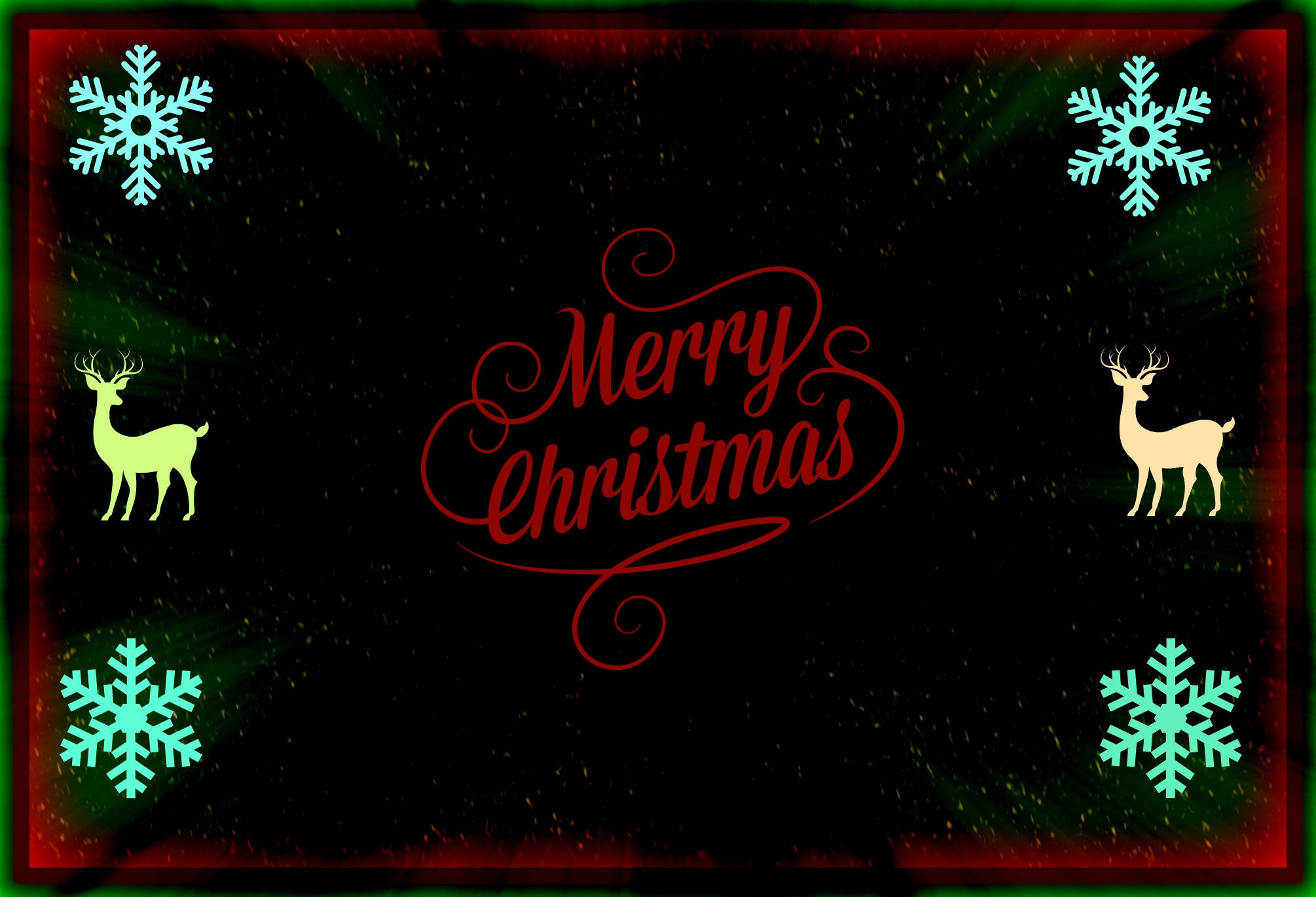 Abstract Merry Christmas, red cursive text, glowing reindeer, Full HD Desktop Wallpaper