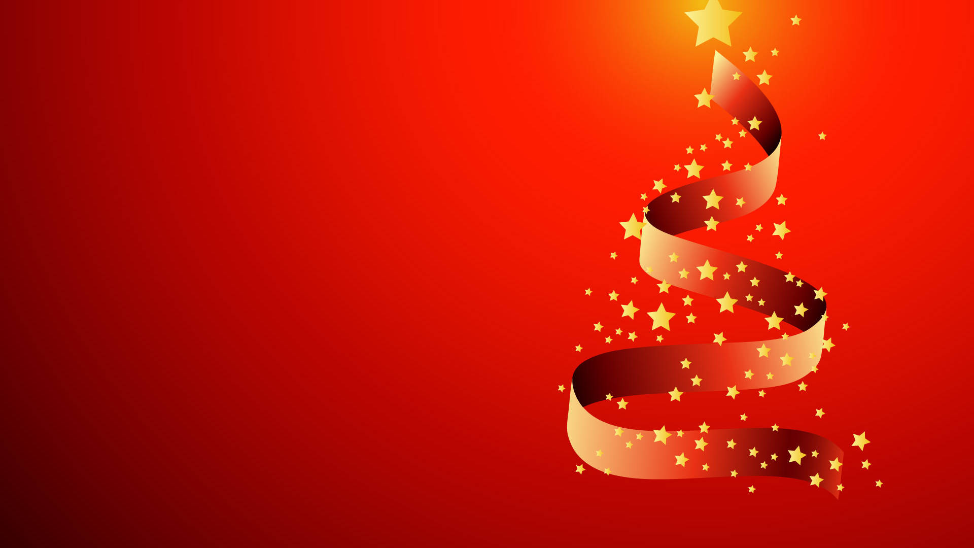 Ribbon Red Christmas Background, golden ribbon, stars, Full HD Desktop Wallpaper