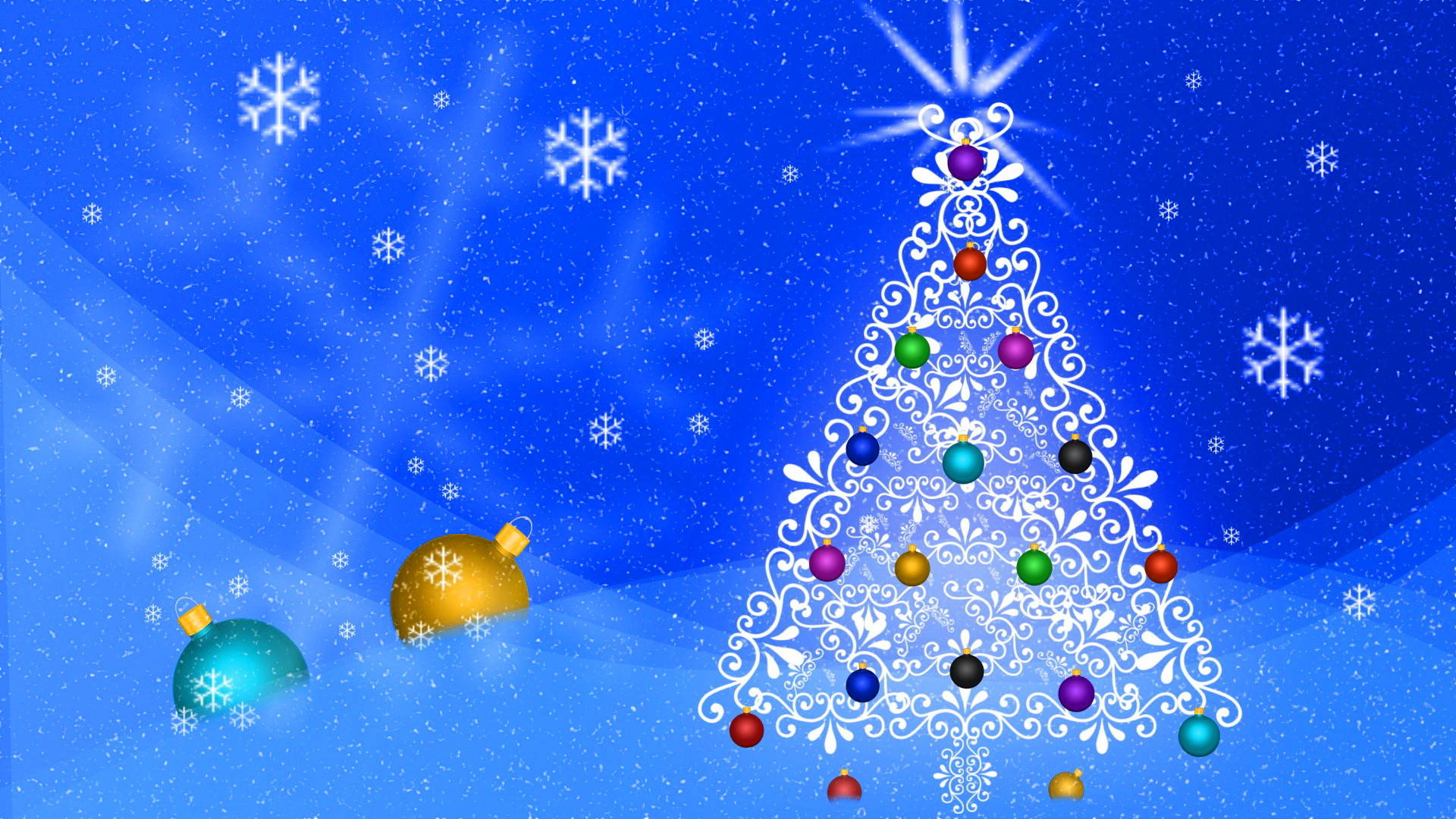 Abstract Christmas, blue background, white ornate Christmas tree, Full HD Desktop Wallpaper