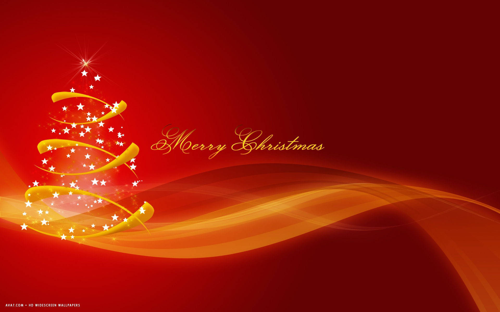 golden Christmas tree, stars, swirls, Full HD Desktop Wallpaper