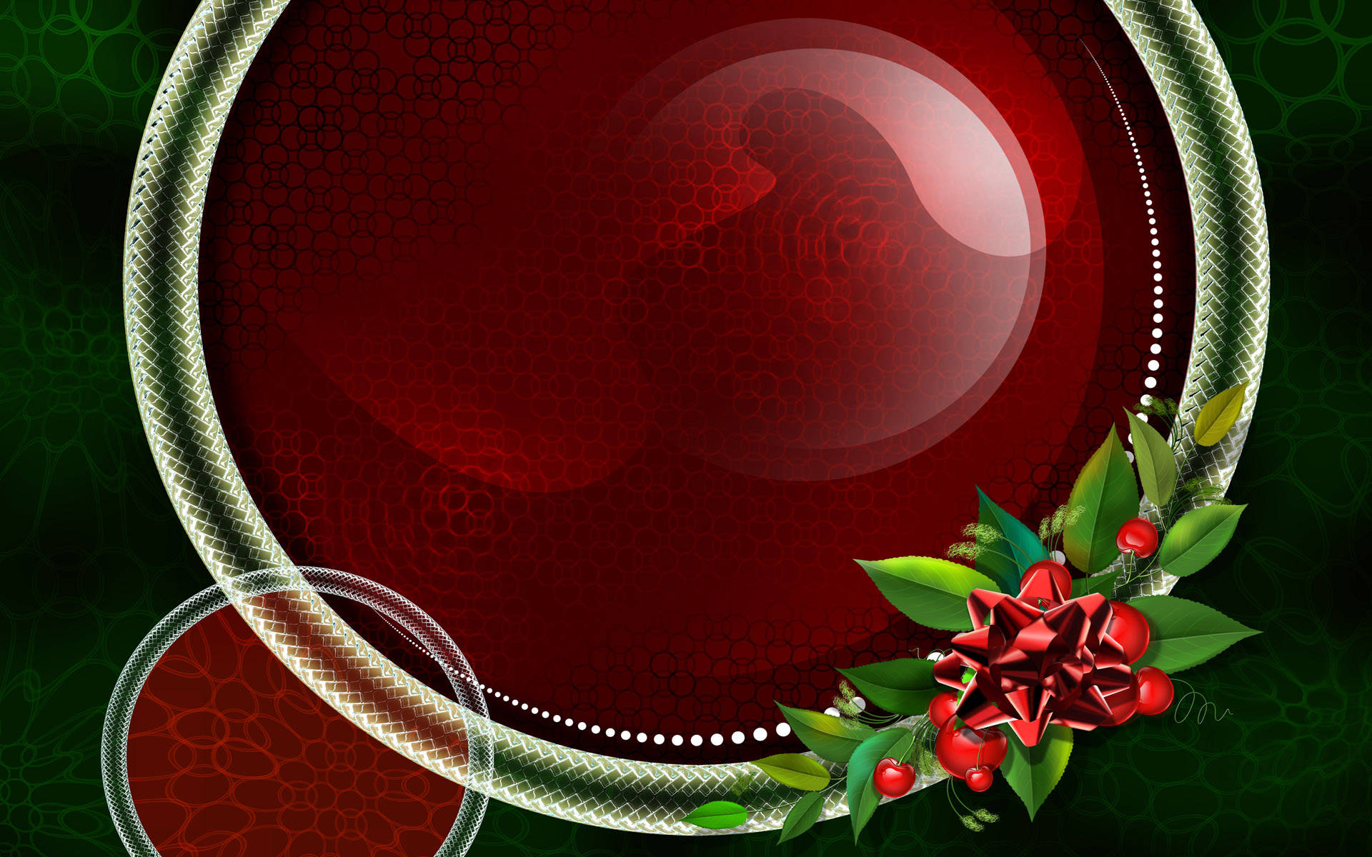 green abstract christmas wreath, red and green holiday, glossy orb, Full HD Desktop Wallpaper