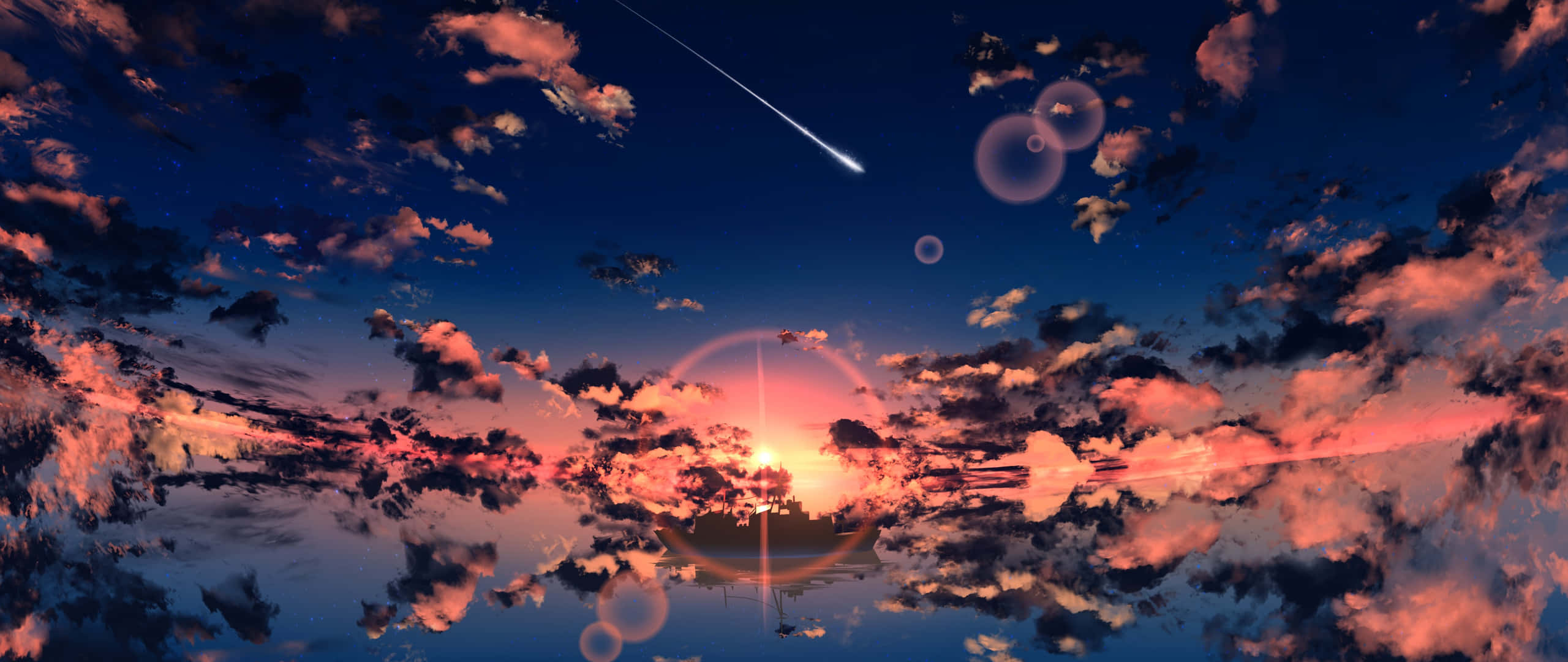 Abstract Sunset Art, pink and orange clouds, water, 2K Desktop Wallpaper