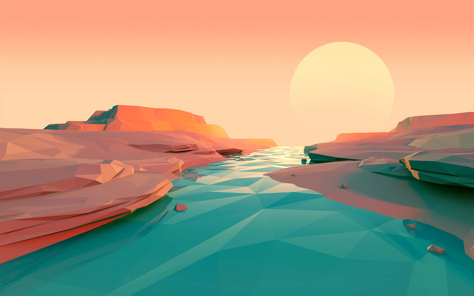 minimalist abstract, low poly, turquoise river, Full HD Desktop Wallpaper