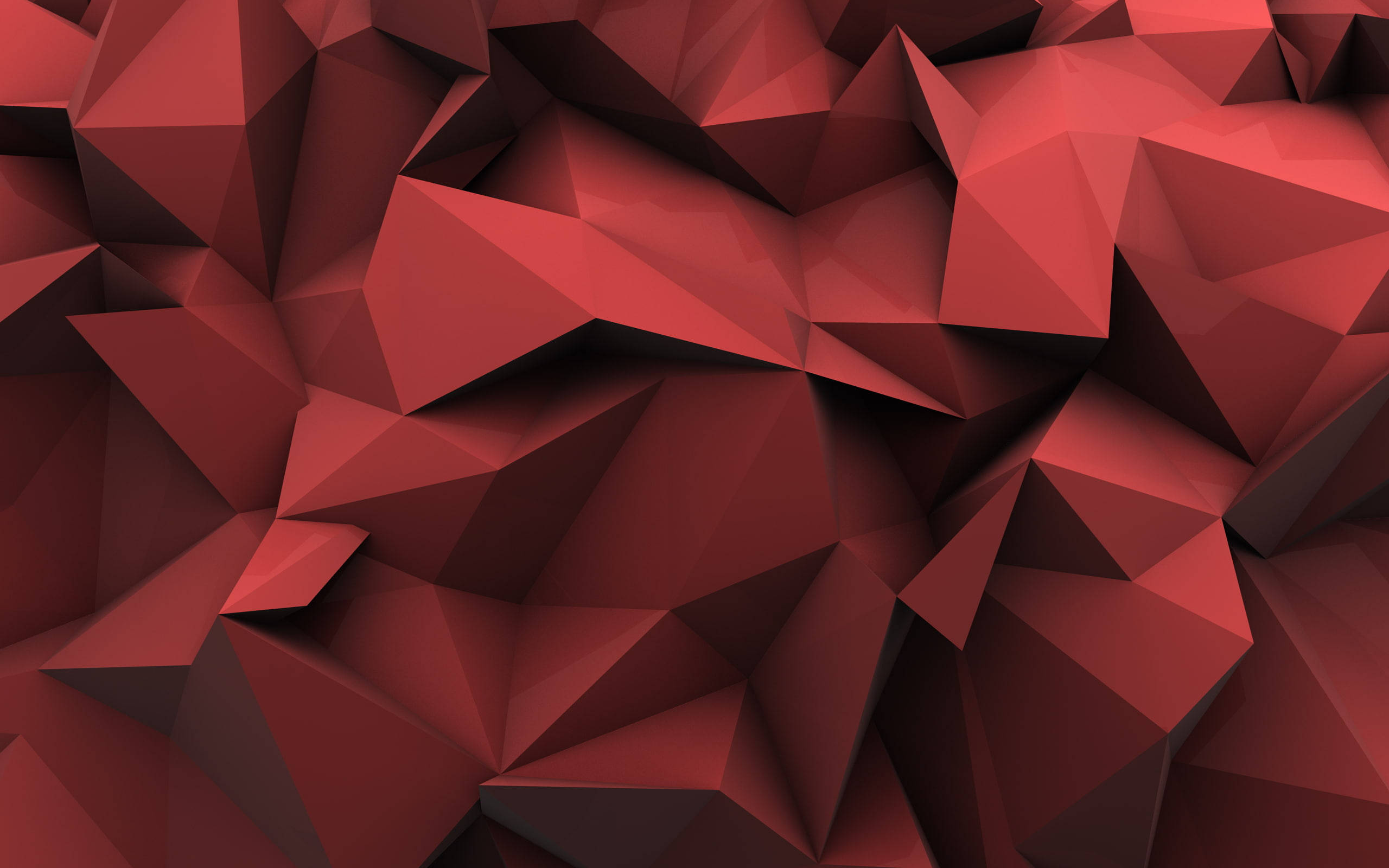 all red platonic solid abstract, deep red, geometric facets, 2K Desktop Wallpaper
