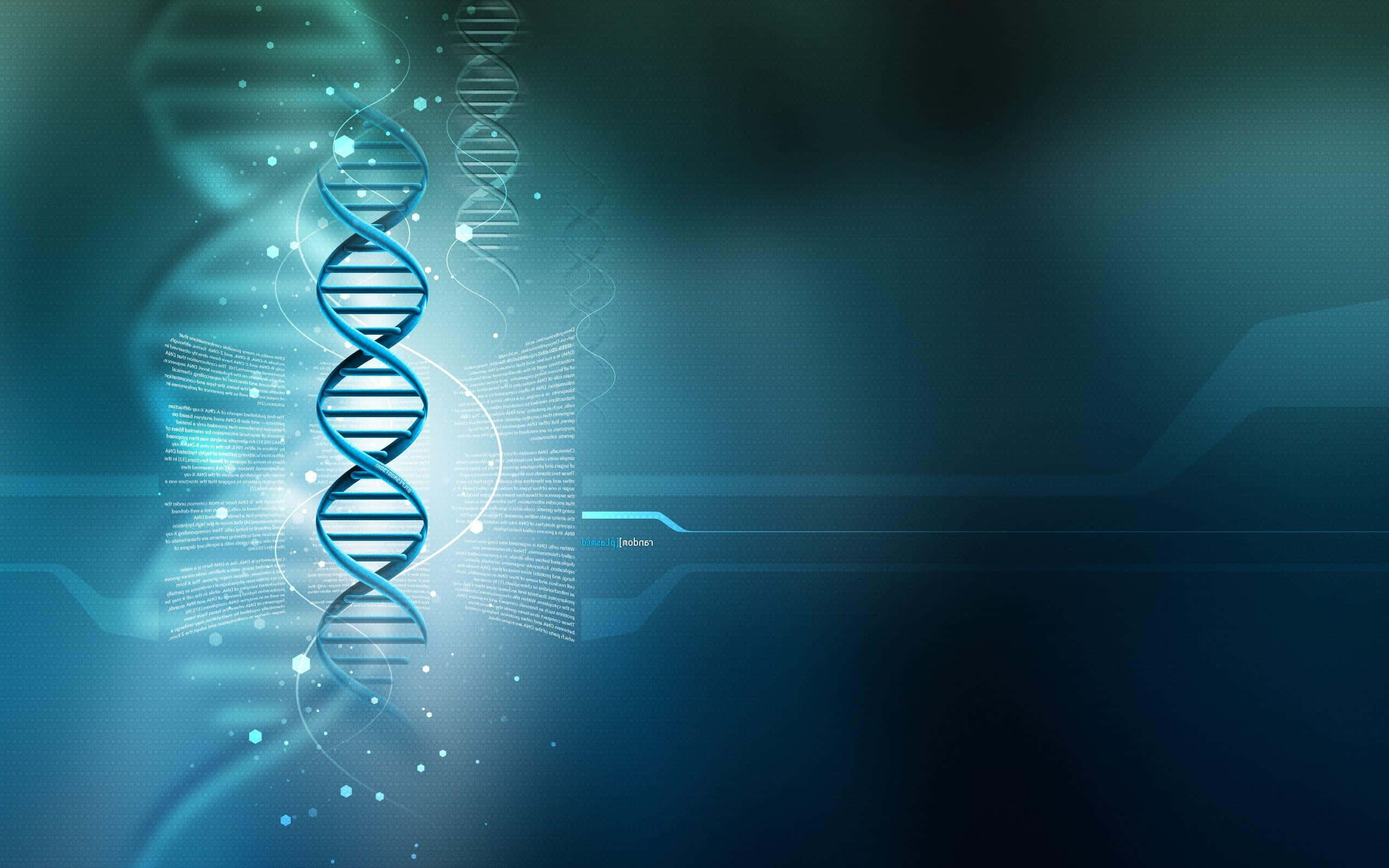 glowing blue DNA double helix, futuristic digital space, floating code, 2K Desktop Wallpaper