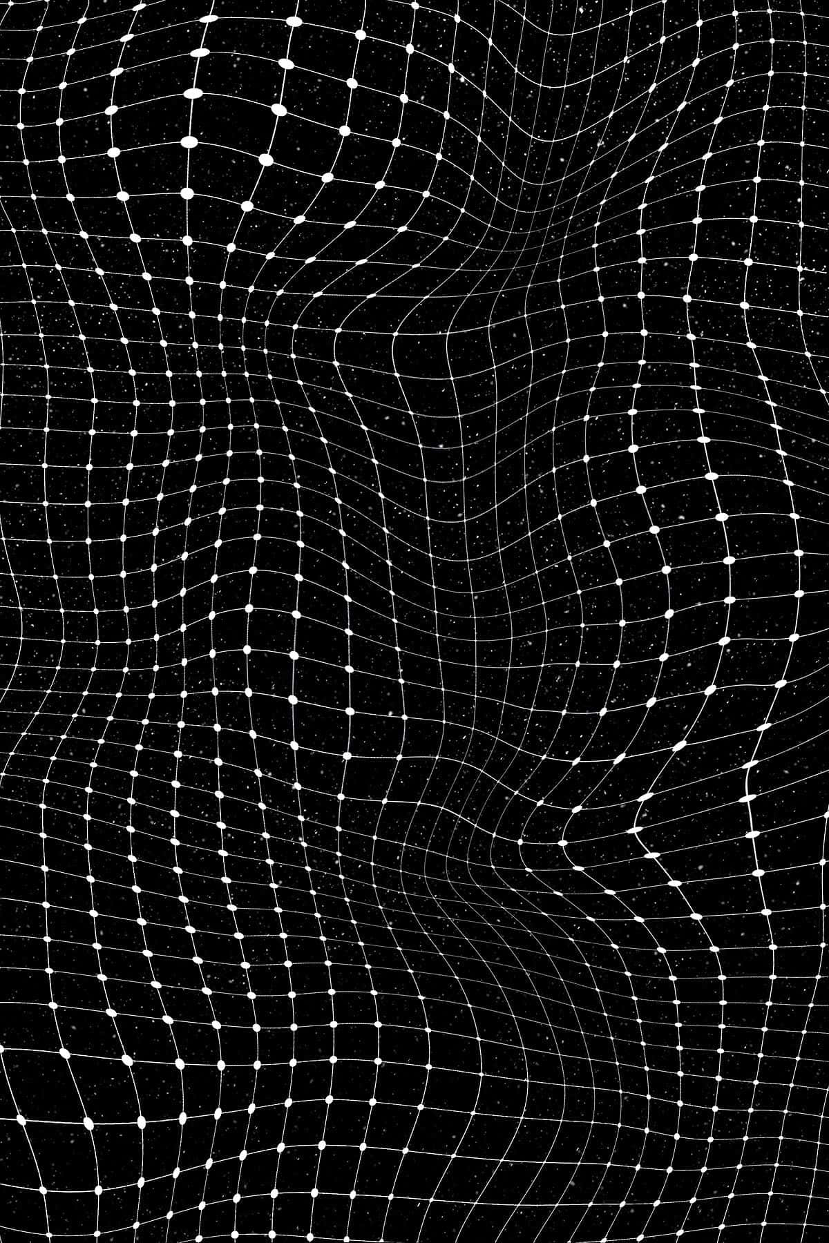 black background, wavy white grid pattern, scattered white dots, HD Phone Wallpaper