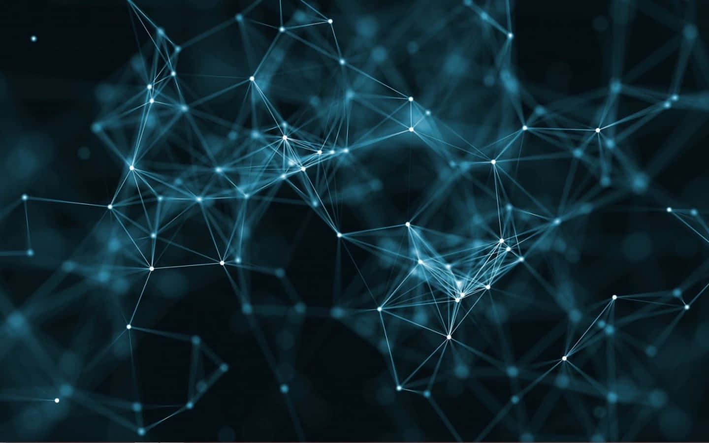 glowing blue nodes, interconnected geometric patterns, dark background, HD Desktop Wallpaper