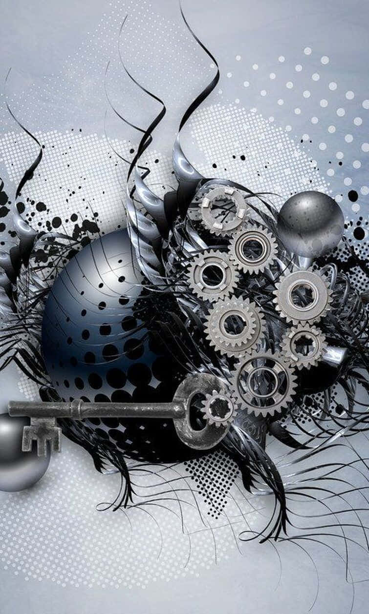 metallic gears, spheres, key, SD Phone Wallpaper