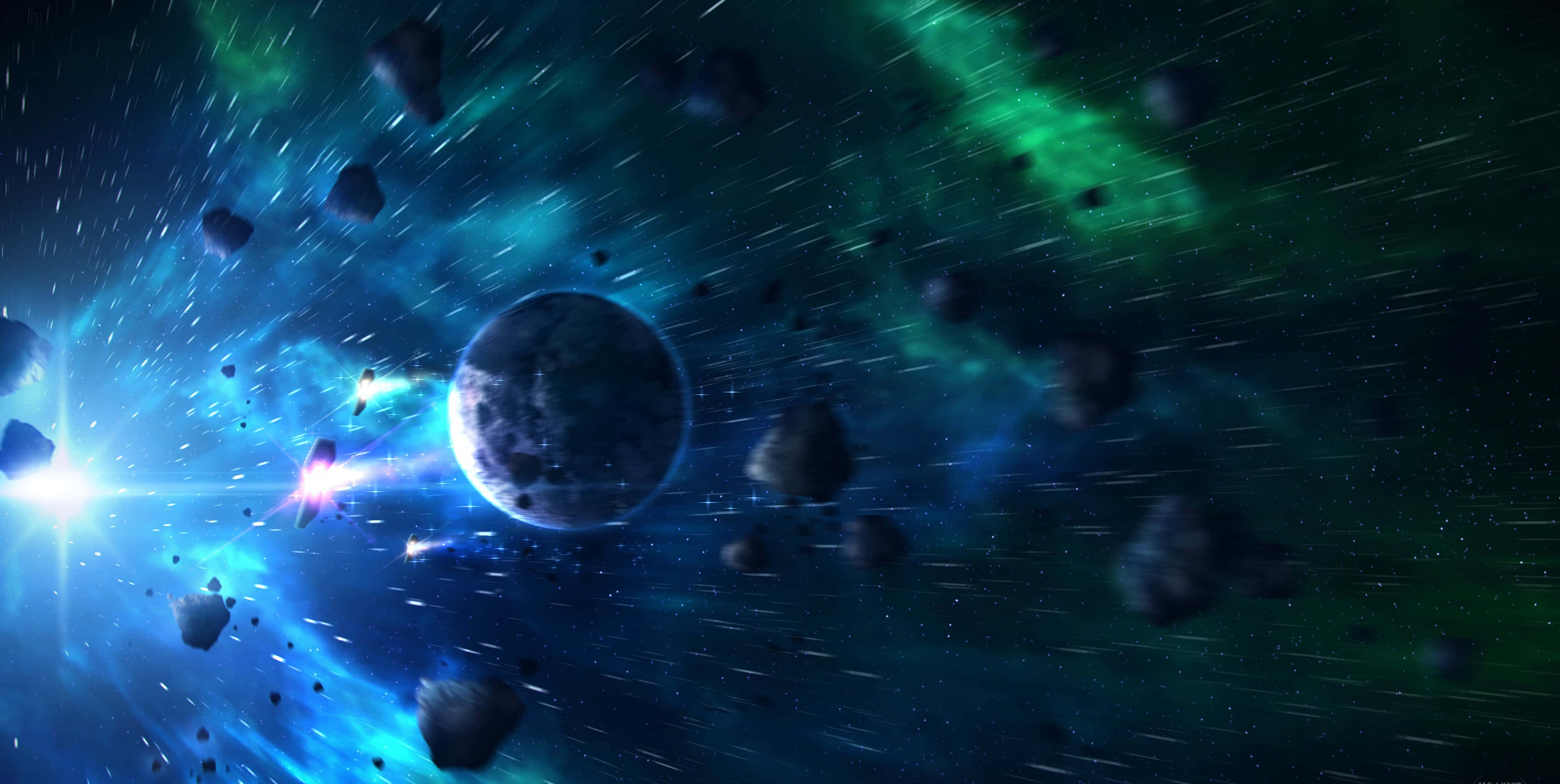Theoretical Space Earth, glowing blue star, planet, 4K Desktop Wallpaper