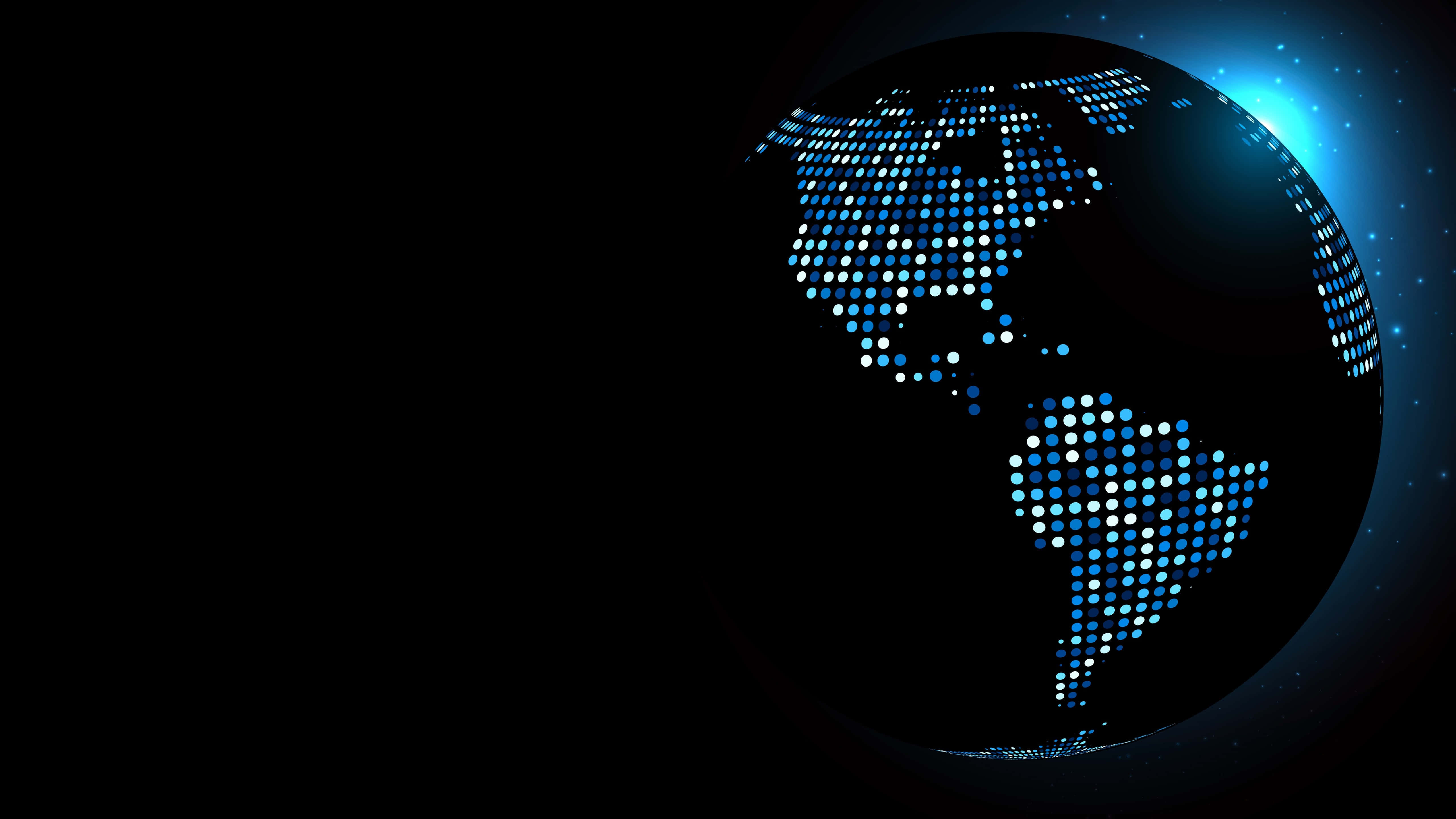 digital globe, blue pixelated continents, black background, 5K Desktop Wallpaper