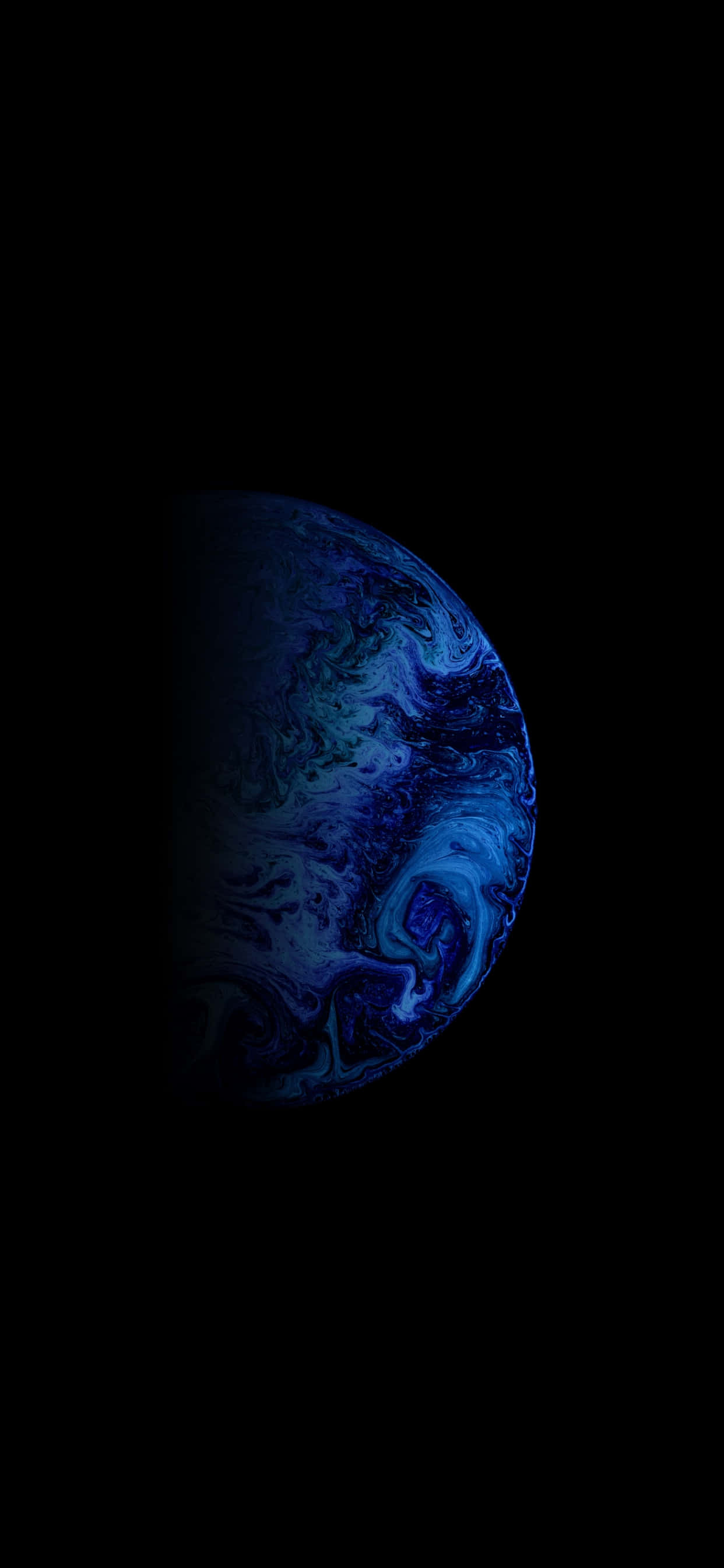 abstract blue planet crescent, swirling blue planet, deep black void, 2K Phone Wallpaper