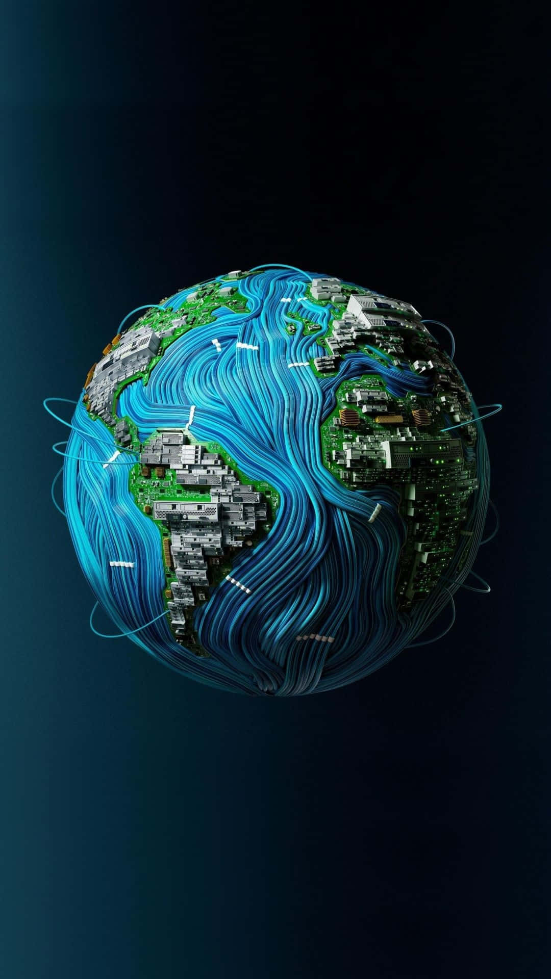 digital globe, glowing blue circuit lines, green circuit board textures, Full HD Phone Wallpaper