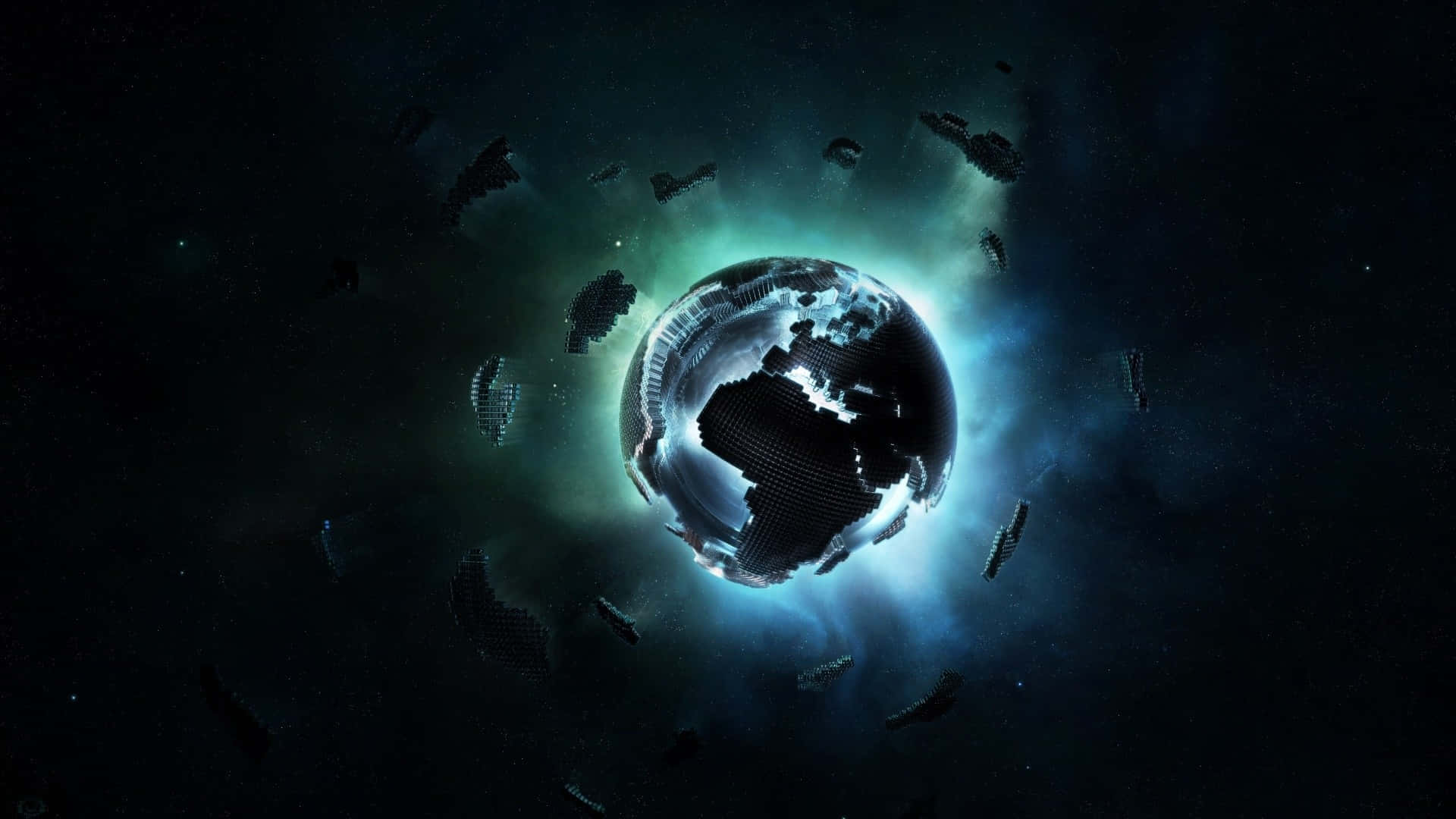 Abstract Earth, glowing blue and green Earth, floating digital fragments, Full HD Desktop Wallpaper