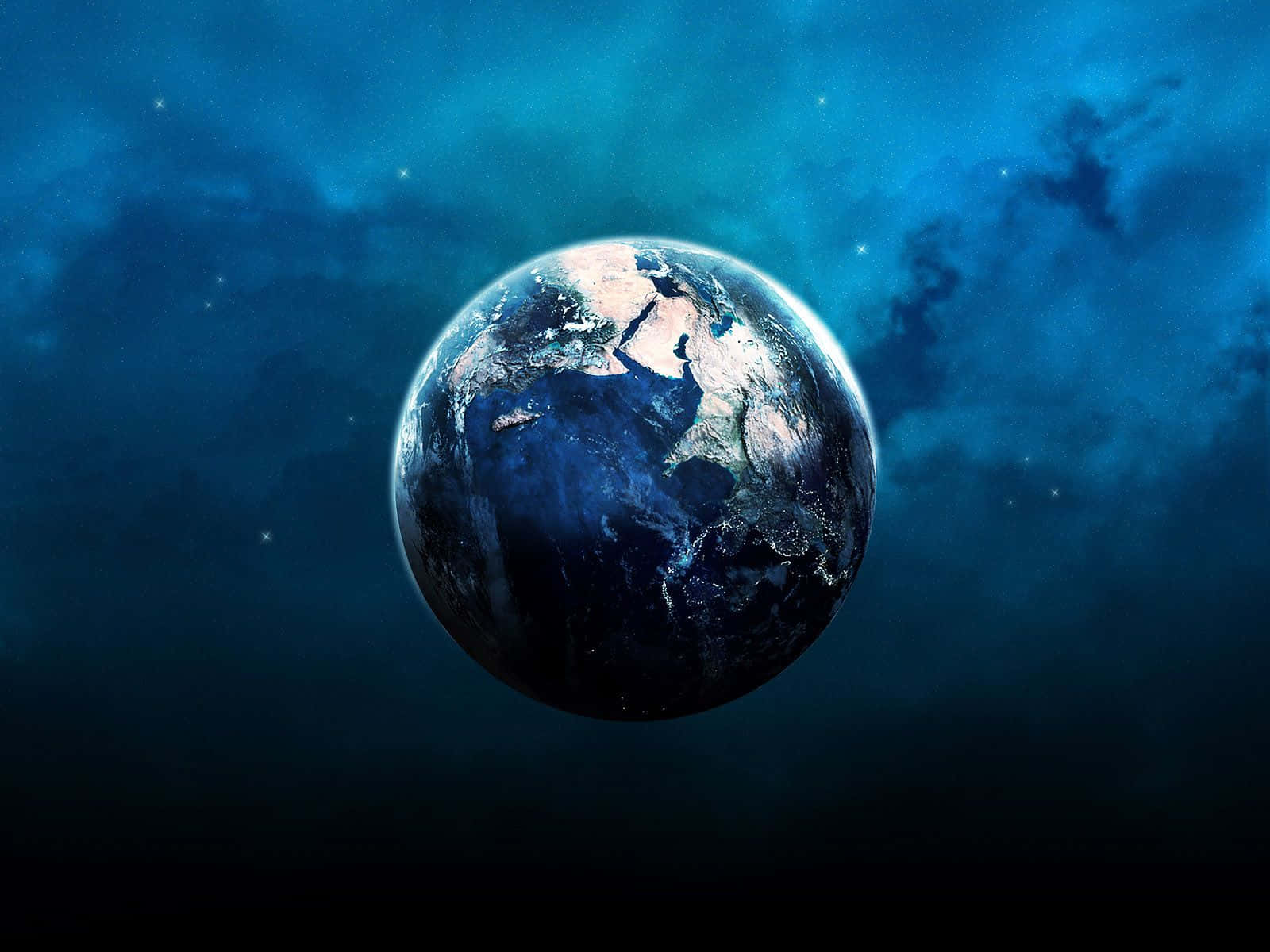 Earth, deep blue cosmic space, glowing stars, HD Desktop Wallpaper