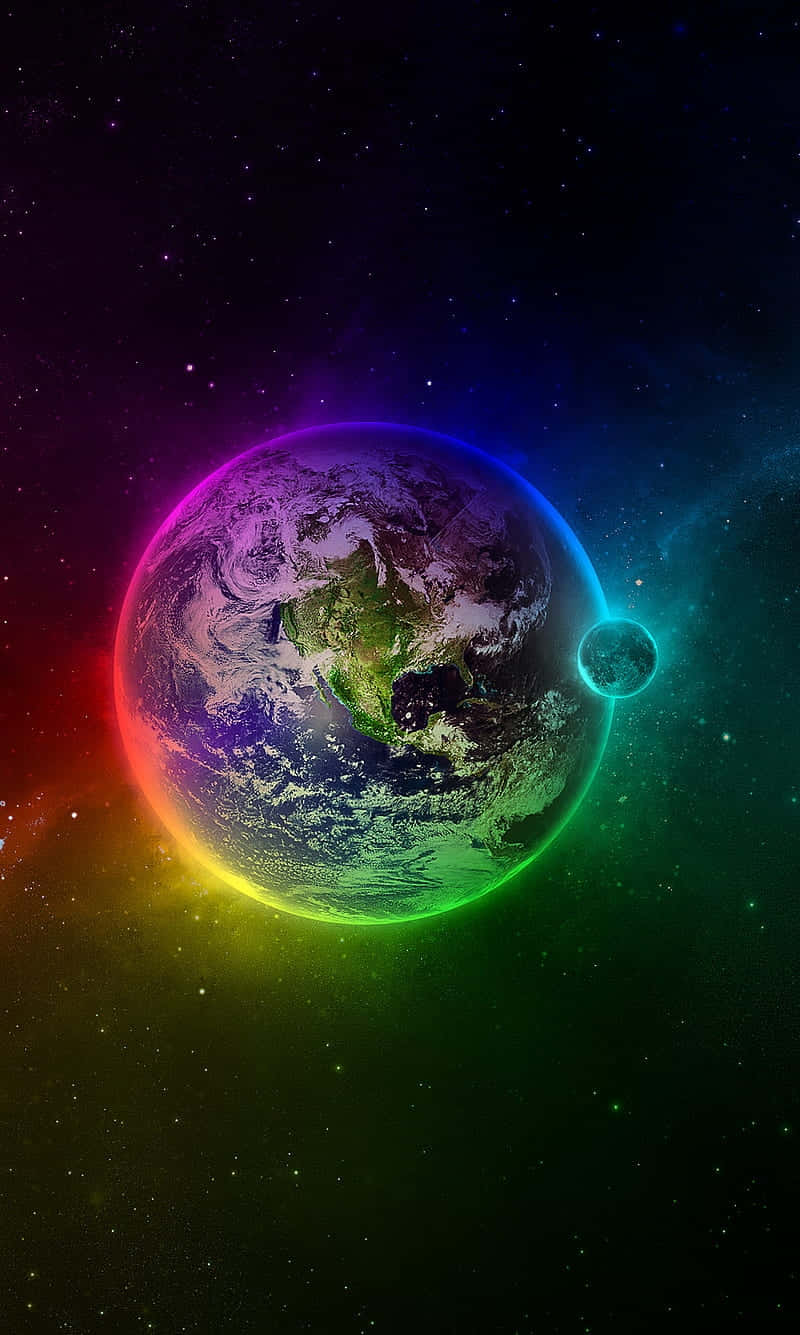 Earth, Moon, rainbow aura, HD Phone Wallpaper