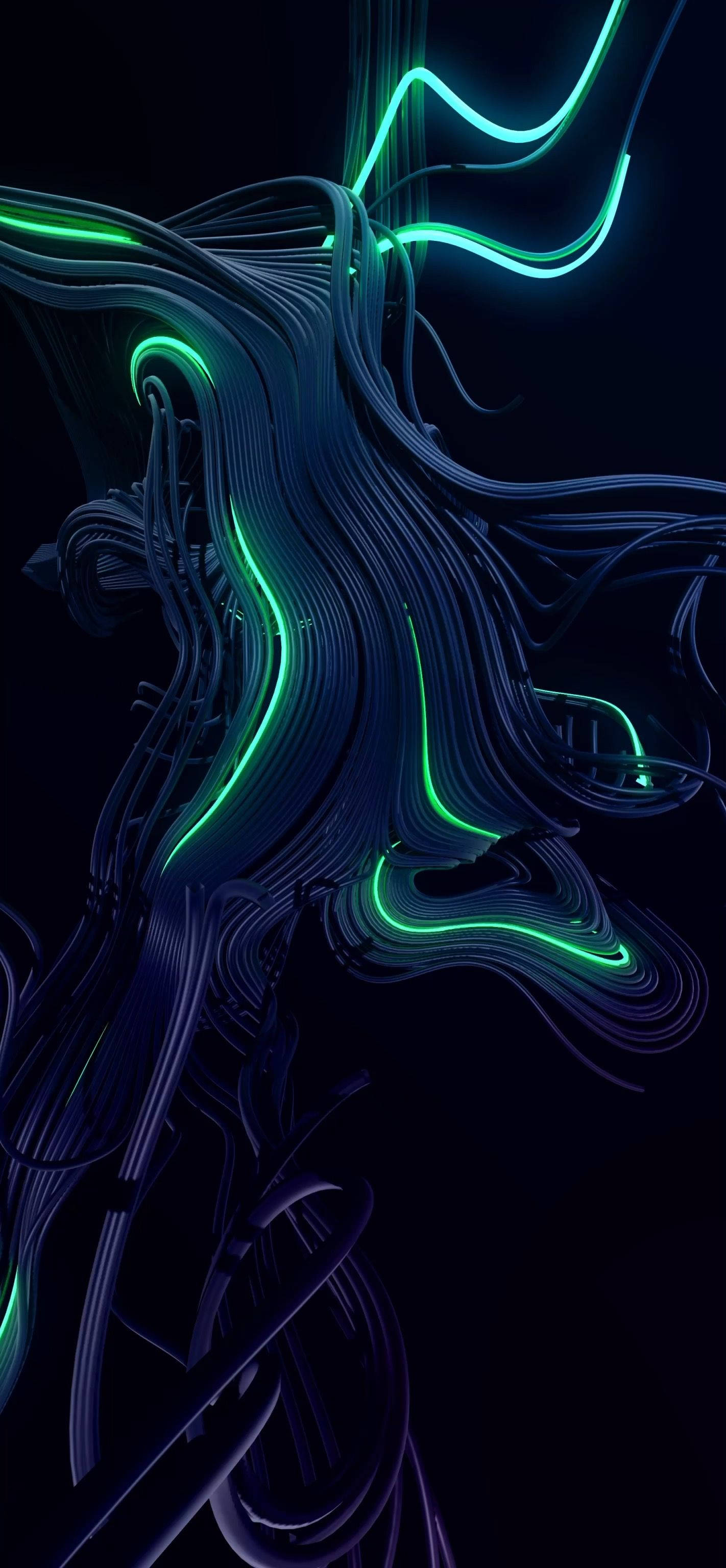 neon green, blue glowing lines, deep black background, 2K Phone Wallpaper