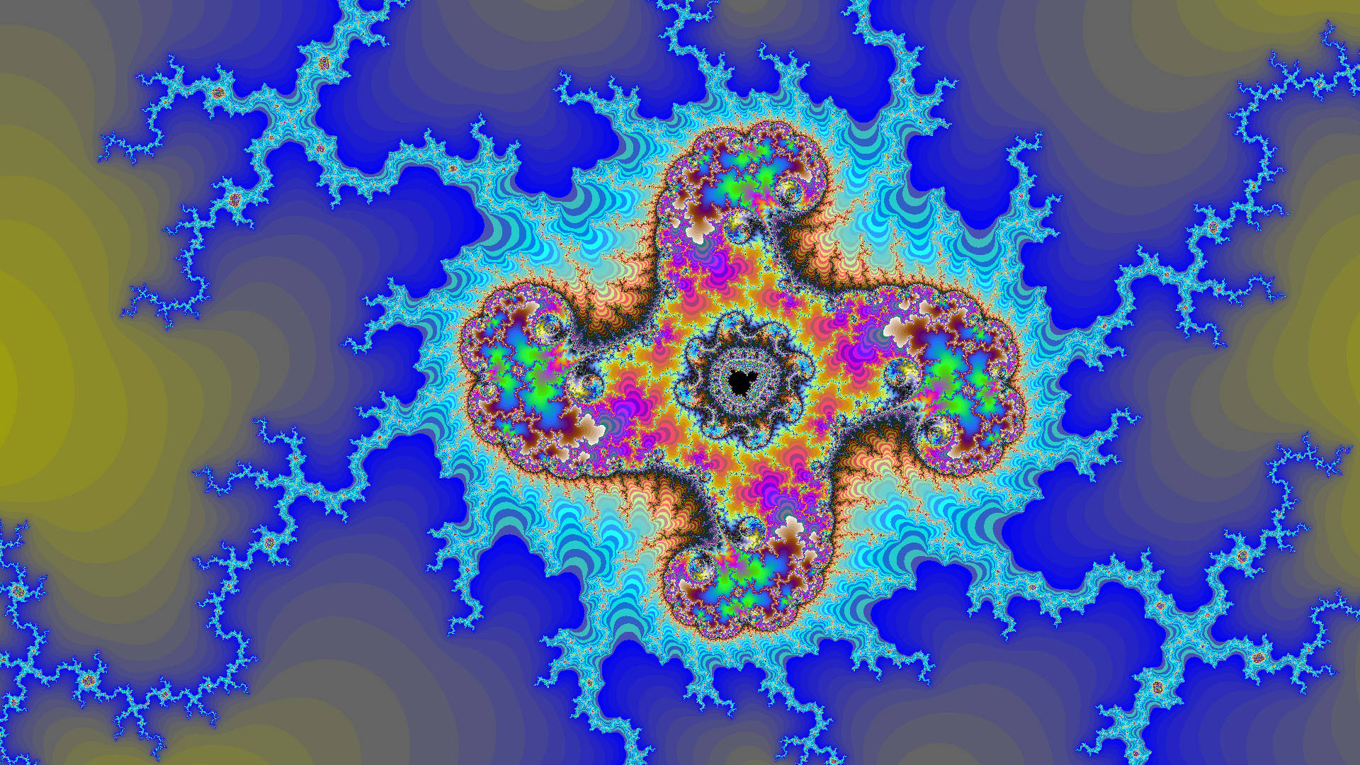 psychedelic colors, fractal pattern, central bloom, Full HD Desktop Wallpaper