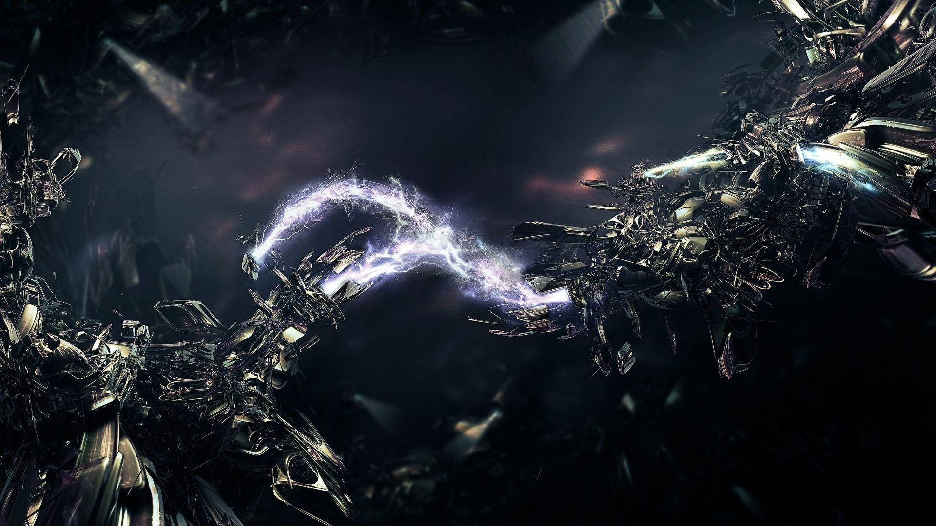 shattered robotic hands, dark void, crackling electric arc, Full HD Desktop Wallpaper