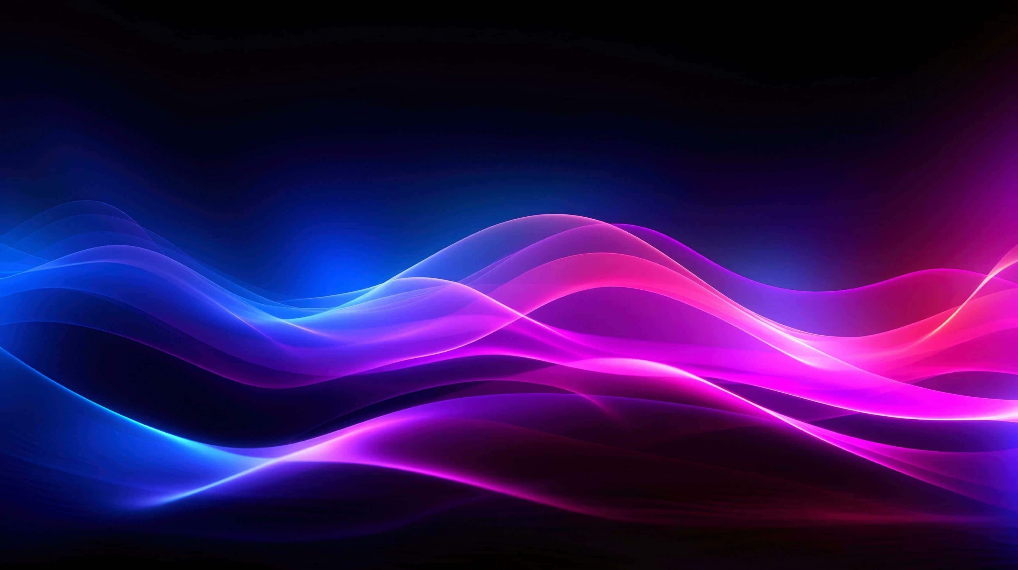 neon blue, pink glowing waves, deep black background, 2K Desktop Wallpaper