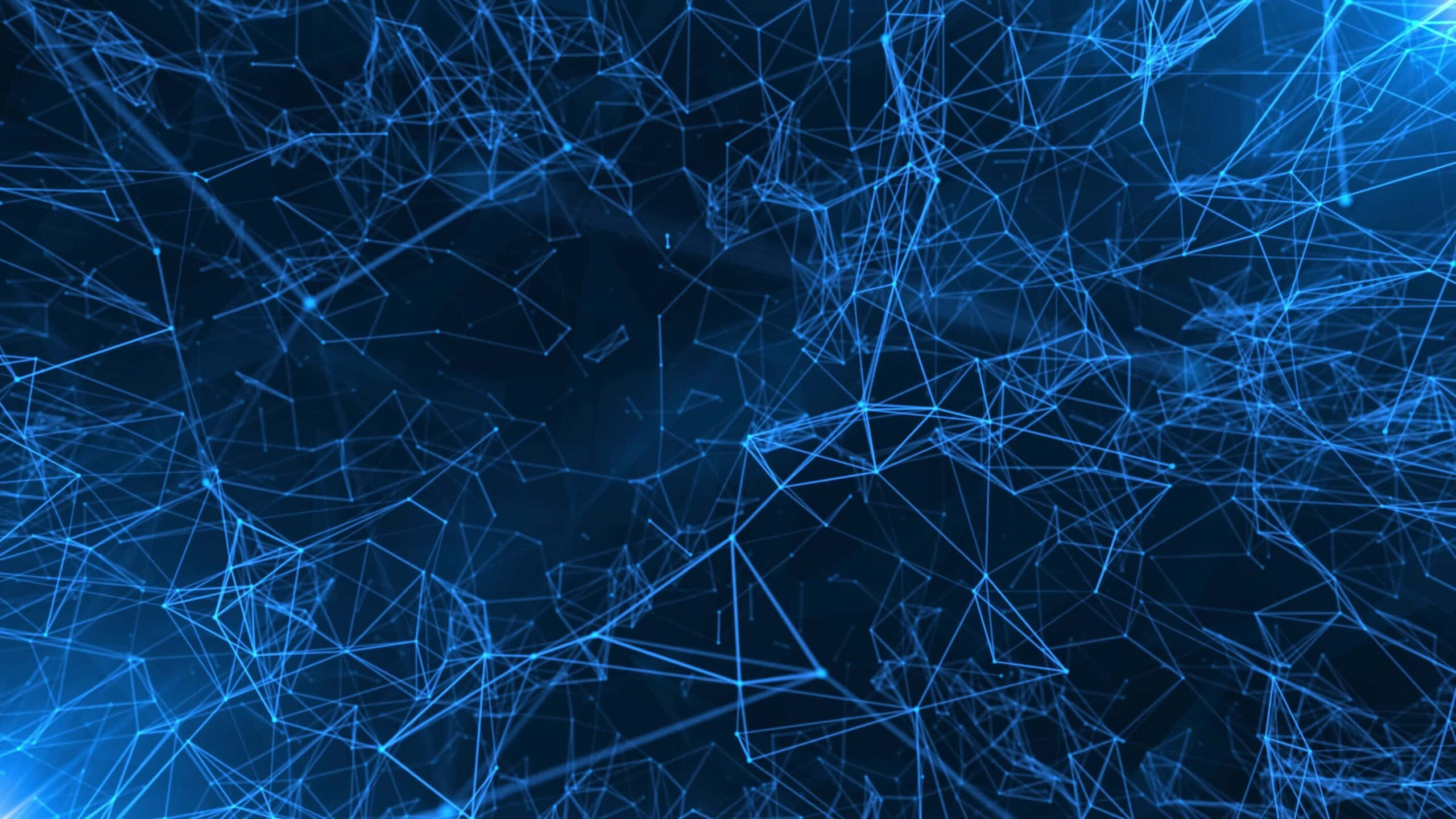 blue network of lines and triangles, glowing lines, nodes, 2K Desktop Wallpaper