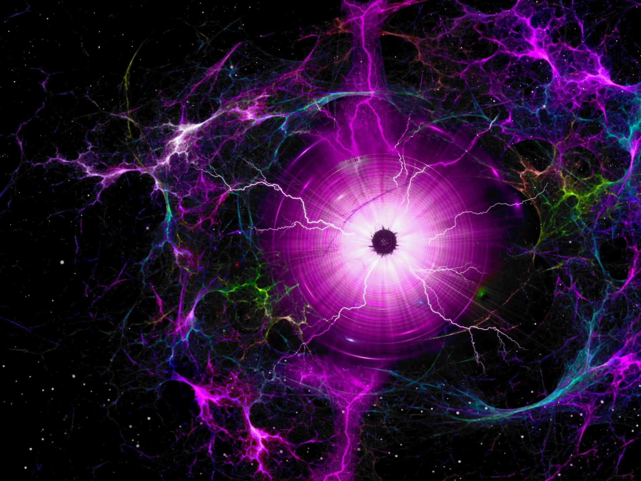 cosmic energy vortex, vibrant purple lightning, starry black void, Full HD Desktop Wallpaper