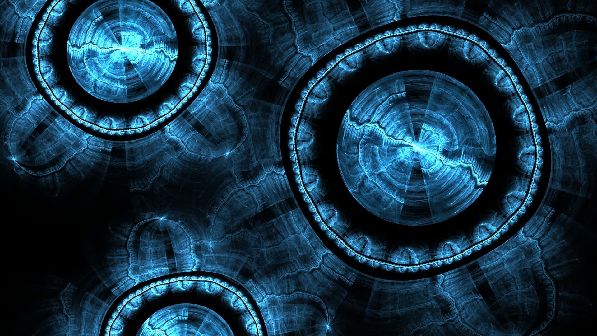 abstract blue energy rings, glowing blue fractal circles, intricate patterns, Full HD Desktop Wallpaper