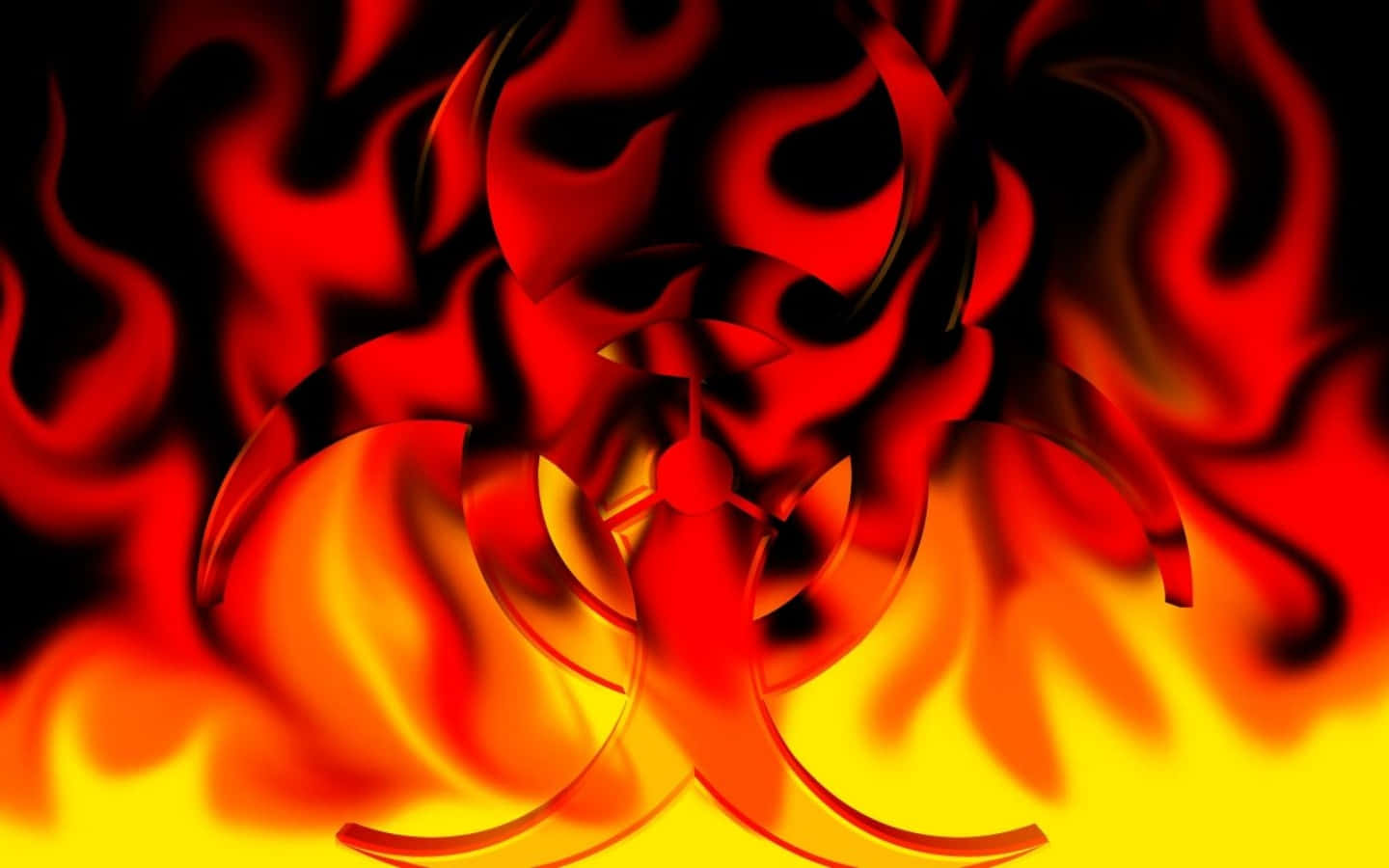 biohazard symbol, red and orange flames, black background, HD Desktop Wallpaper