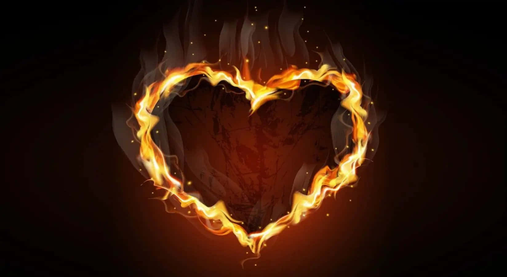 Cool Fire Heart, glowing heart-shaped flame, orange and yellow fire, HD Desktop Wallpaper