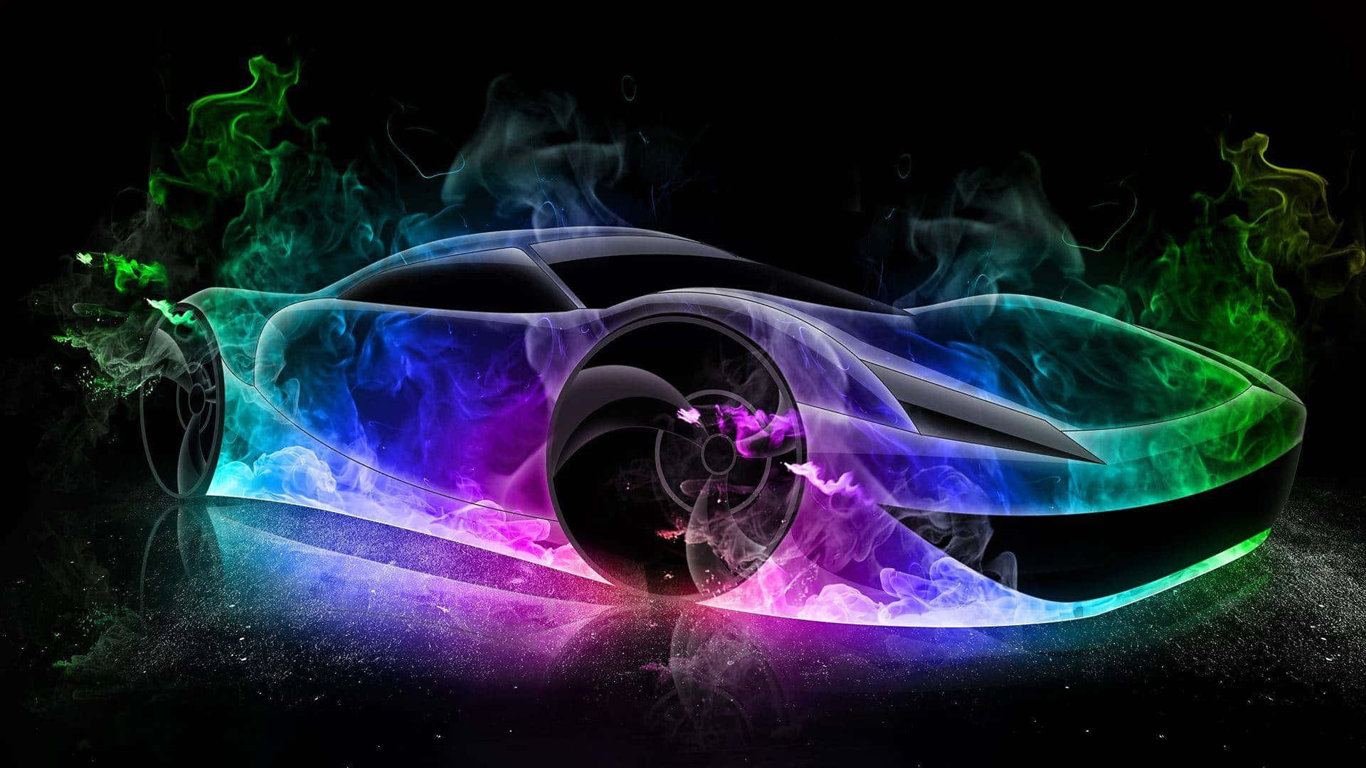 fire cars, neon blue, purple, Full HD Desktop Wallpaper