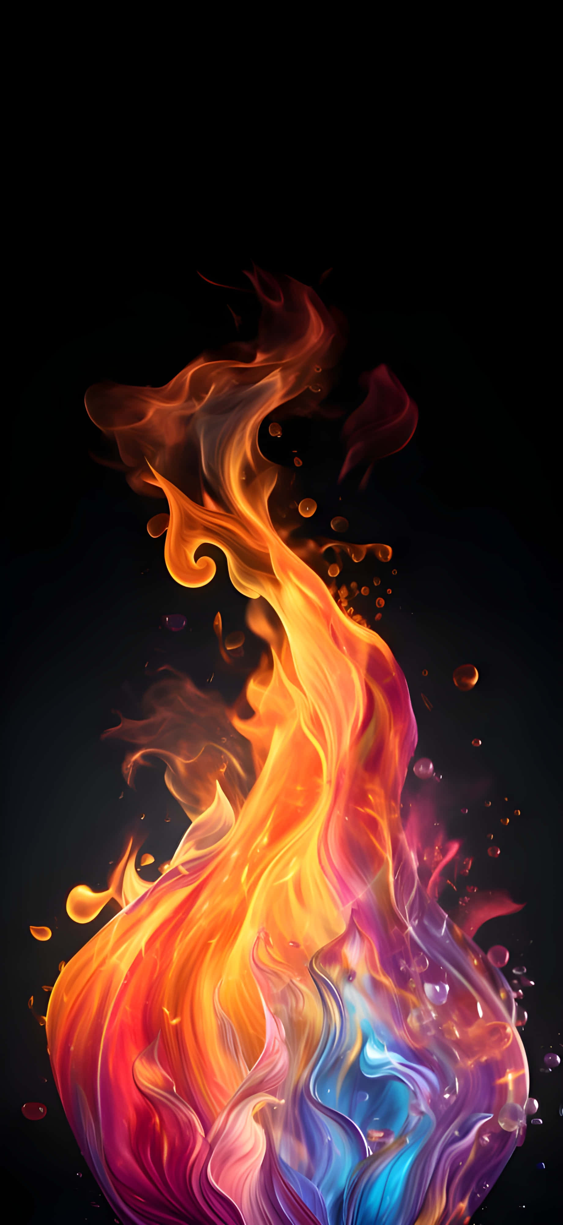 vibrant abstract fire artwork, orange red and blue hues, swirling flame, 4K Phone Wallpaper