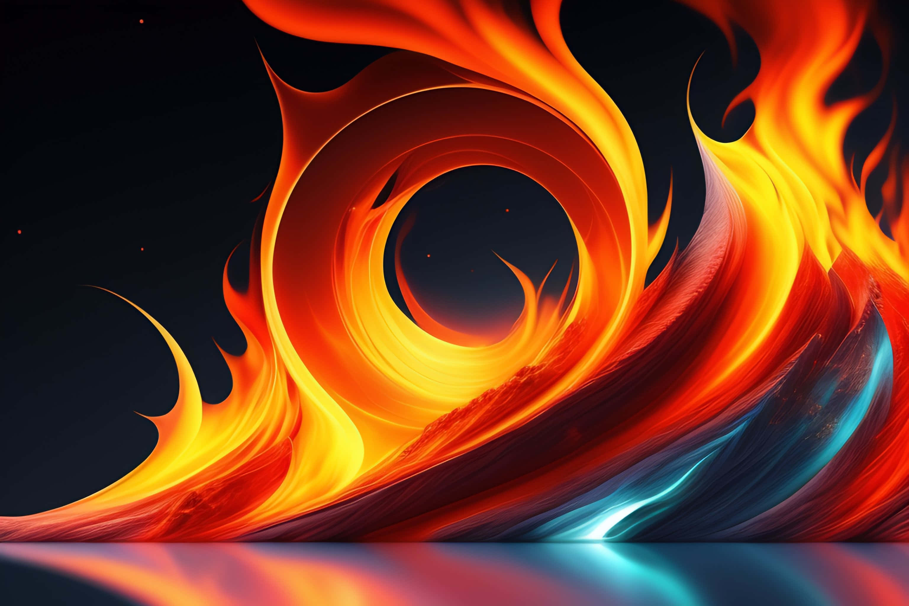 Abstract Fire, swirling flames, orange yellow and blue, 2K Desktop Wallpaper