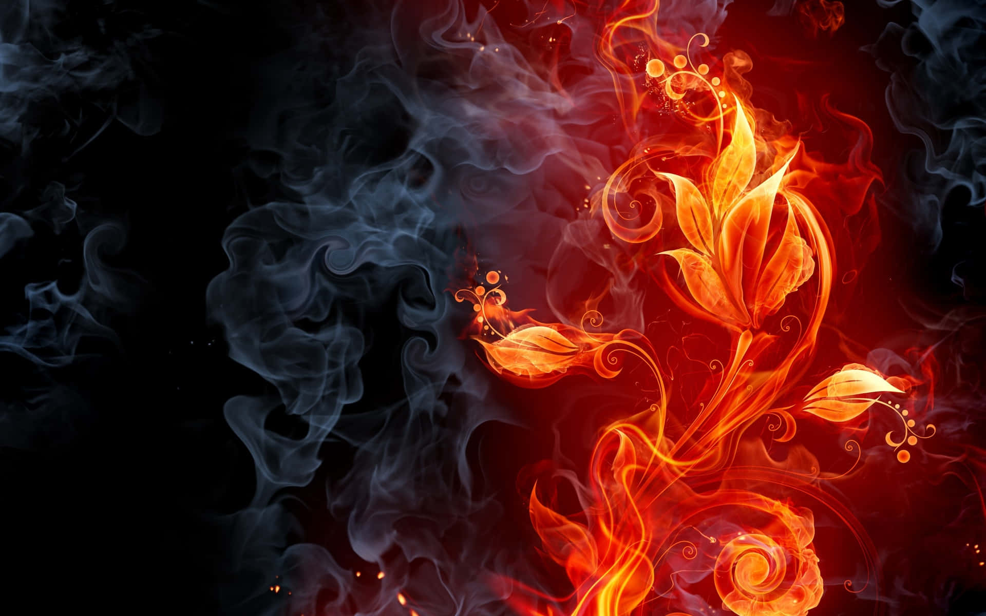 Abstract Fire, fiery orange, red floral design, Full HD Desktop Wallpaper