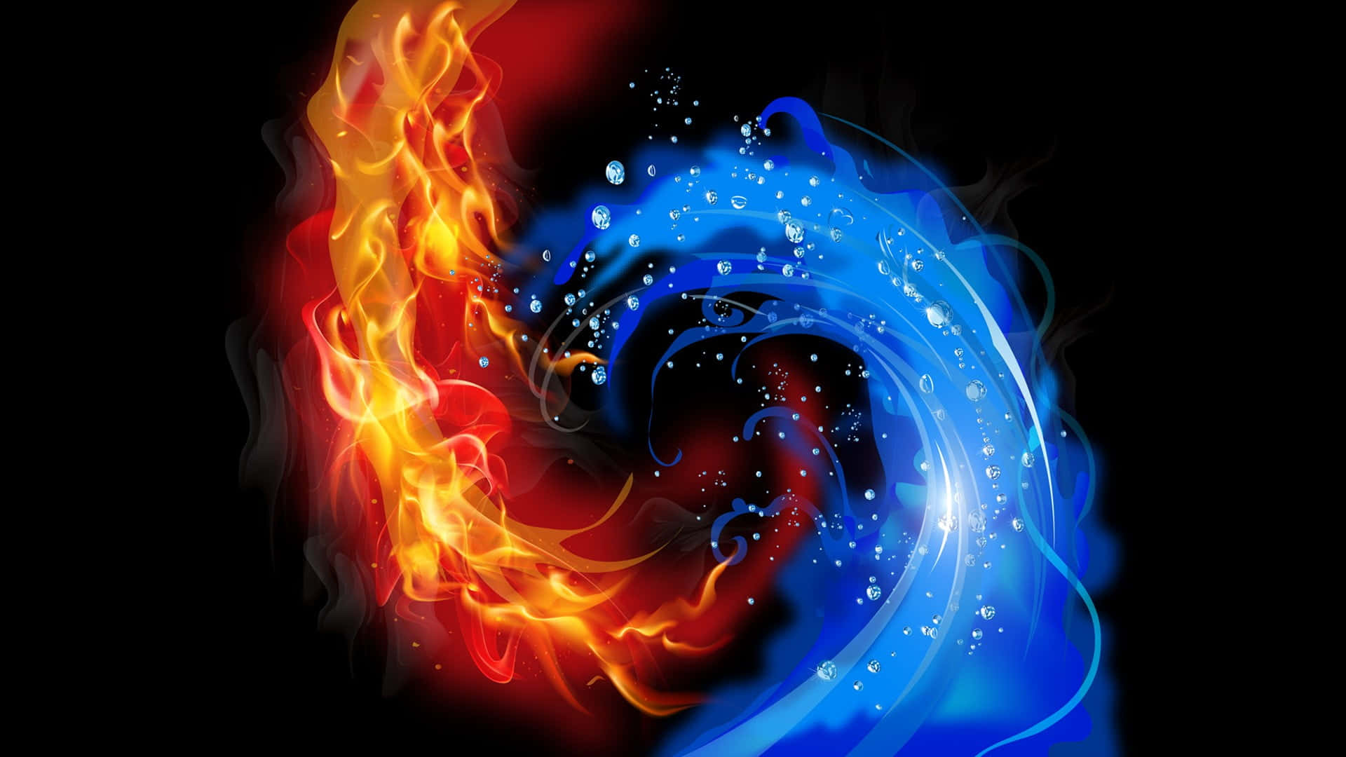 Abstract Fire and Water Dance, orange red, icy blue, Full HD Desktop Wallpaper