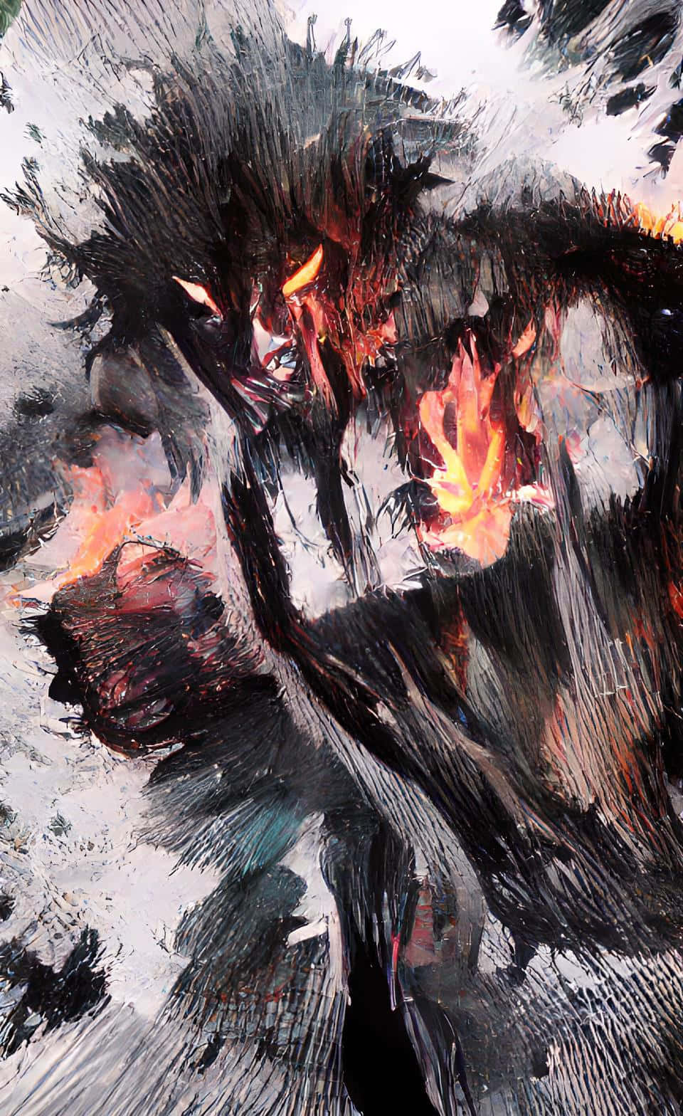abstract fiery eyes artwork, roaring black beast, glowing orange eyes, HD Phone Wallpaper